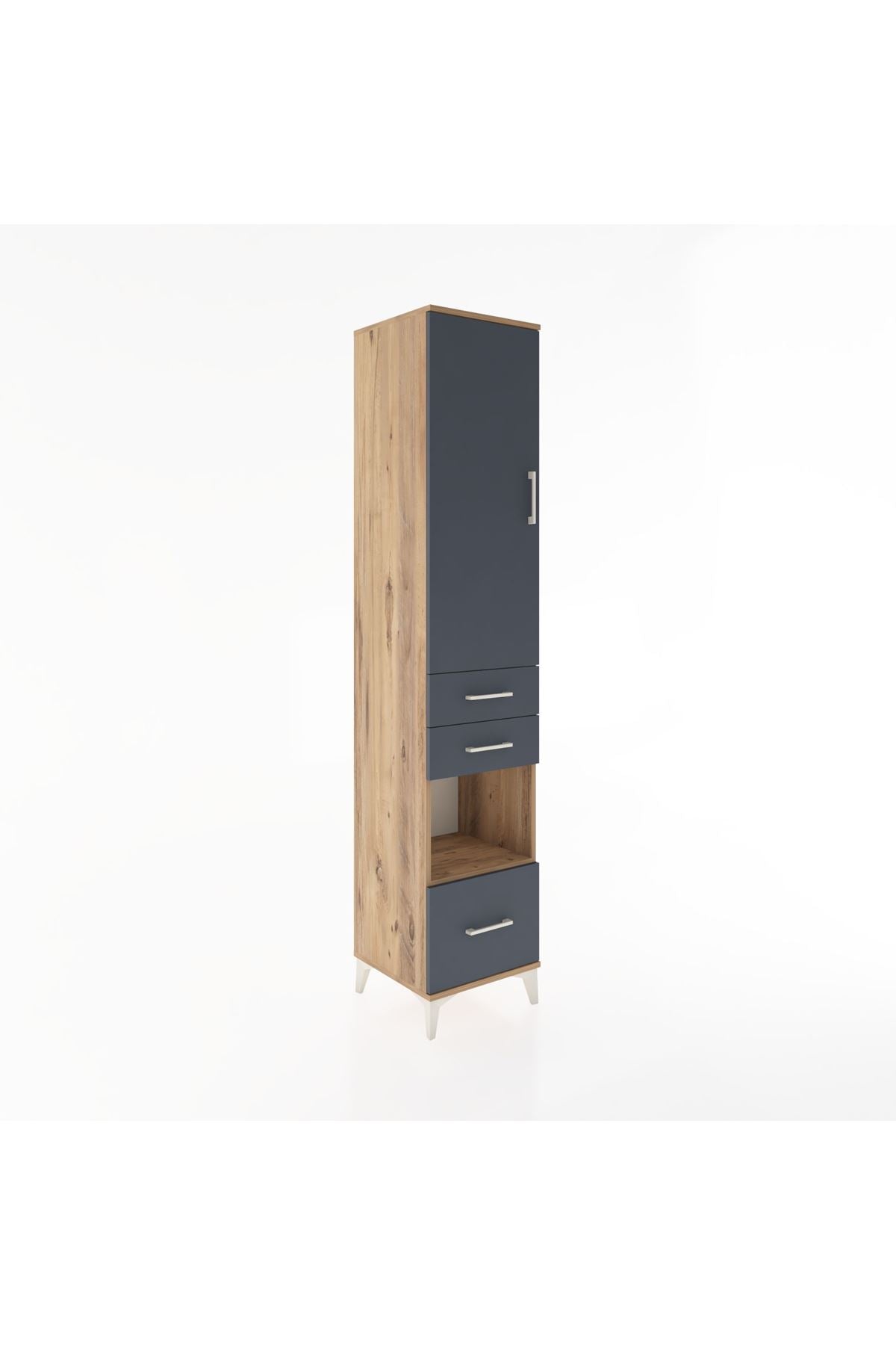 Hyperion Dolap 4 Raflı 3 Çekmeceli Tek Kapaklı 44x44x221 Çam-Antrasit