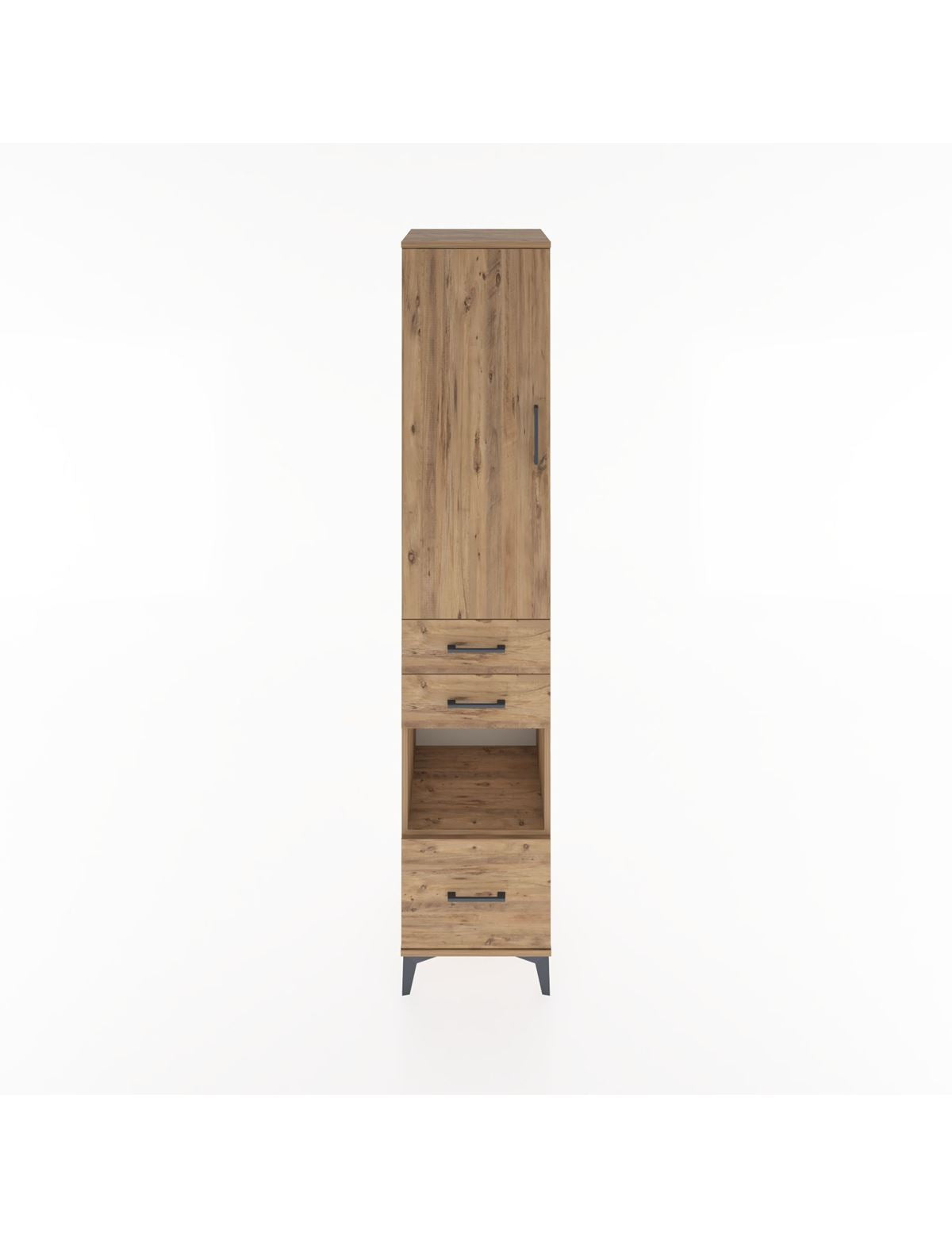 Hyperion Dolap 4 Raflı 3 Çekmeceli Tek Kapaklı 44x44x221 Çam-Çam