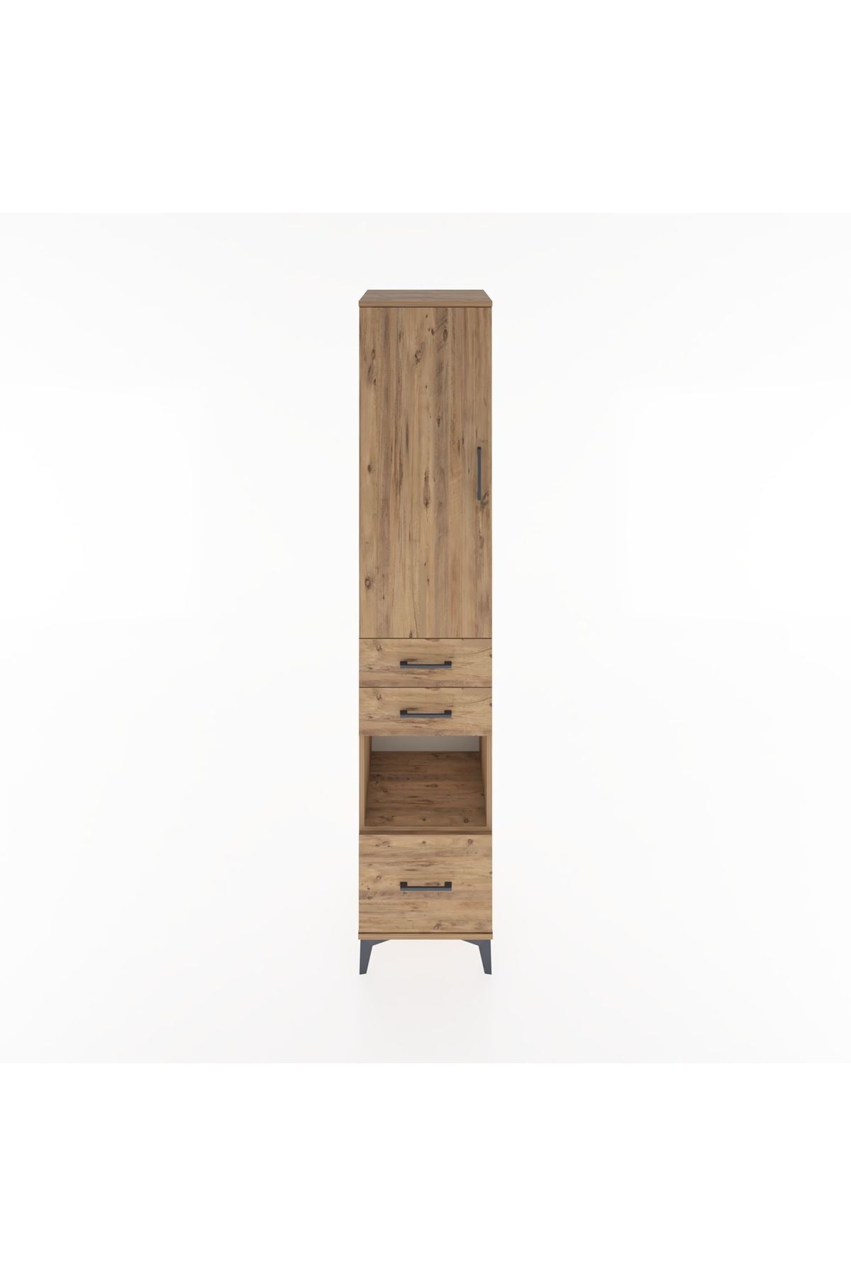 Hyperion Dolap 4 Raflı 3 Çekmeceli Tek Kapaklı 44x44x221 Çam-Çam