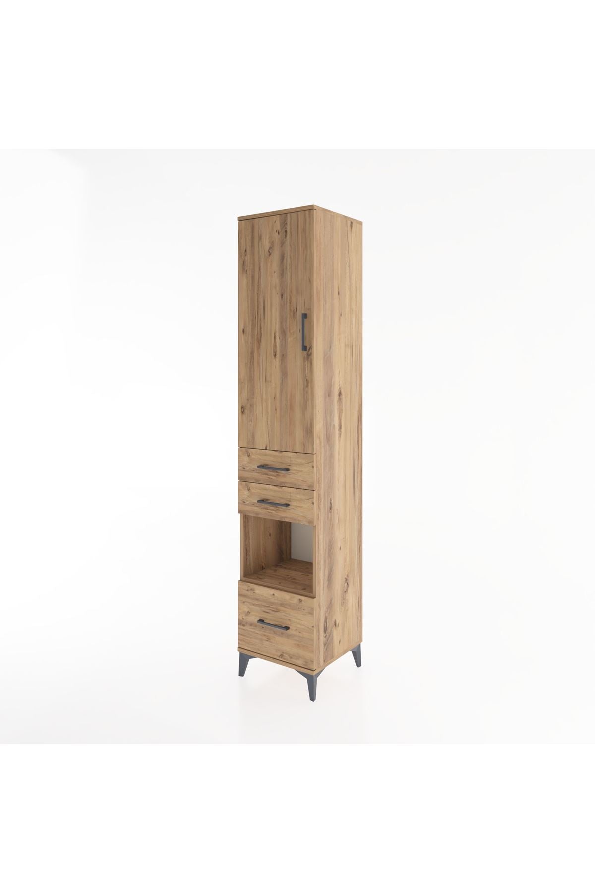 Hyperion Dolap 4 Raflı 3 Çekmeceli Tek Kapaklı 44x44x221 Çam-Çam