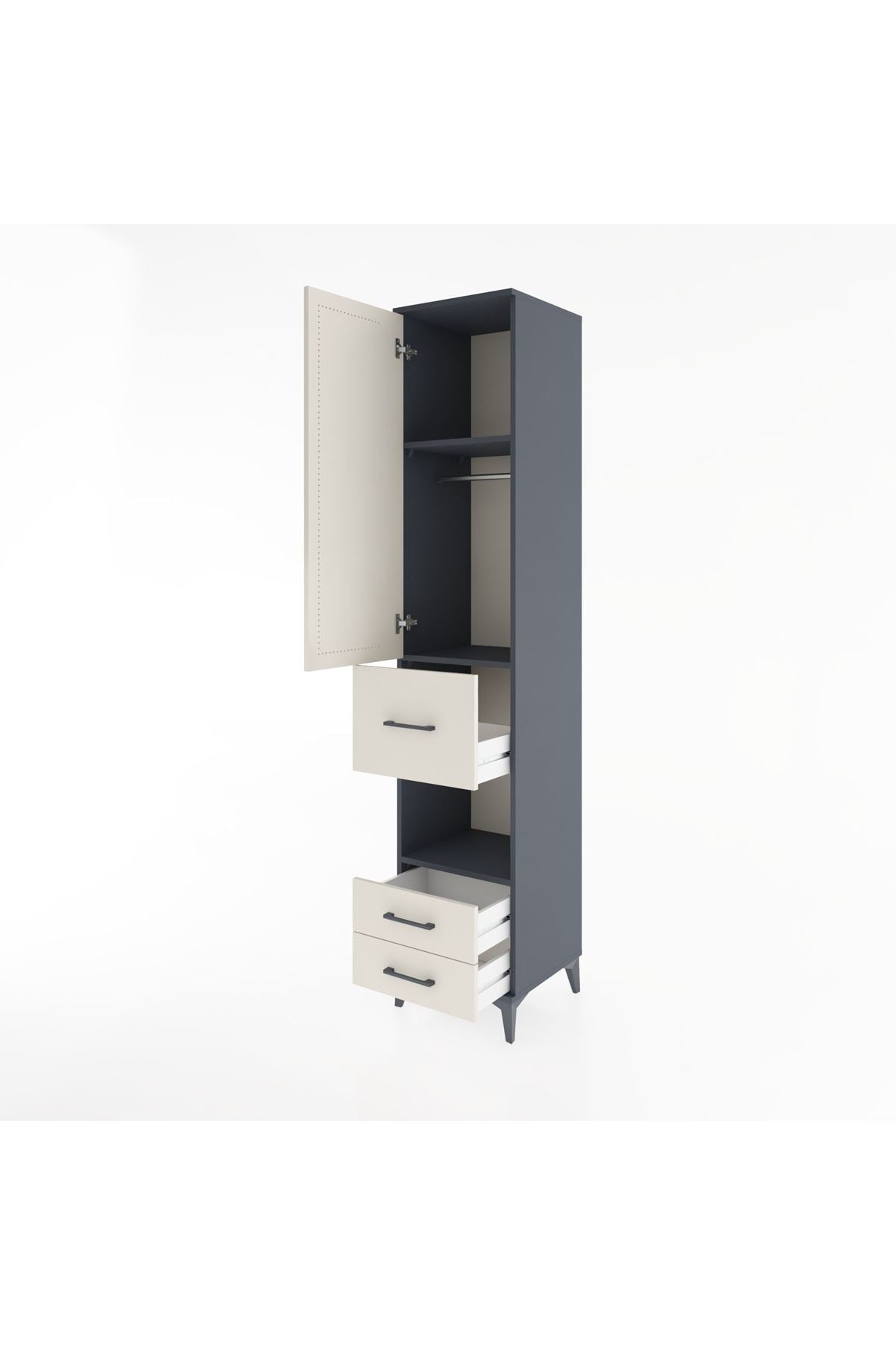 Hyperion Dolap 3 Raflı 3 Çekmeceli Tek Askılı 44x44x221 Antrasit-Aytaşı