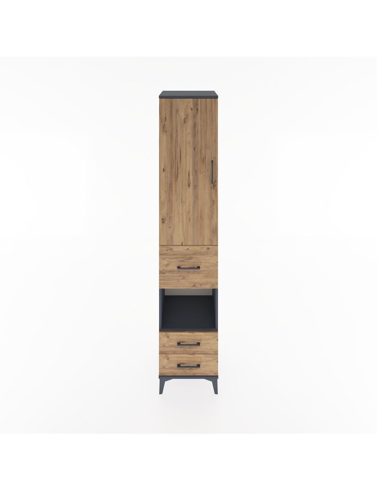 Hyperion Dolap 3 Raflı 3 Çekmeceli Tek Askılı 44x44x221 Antrasit-Çam