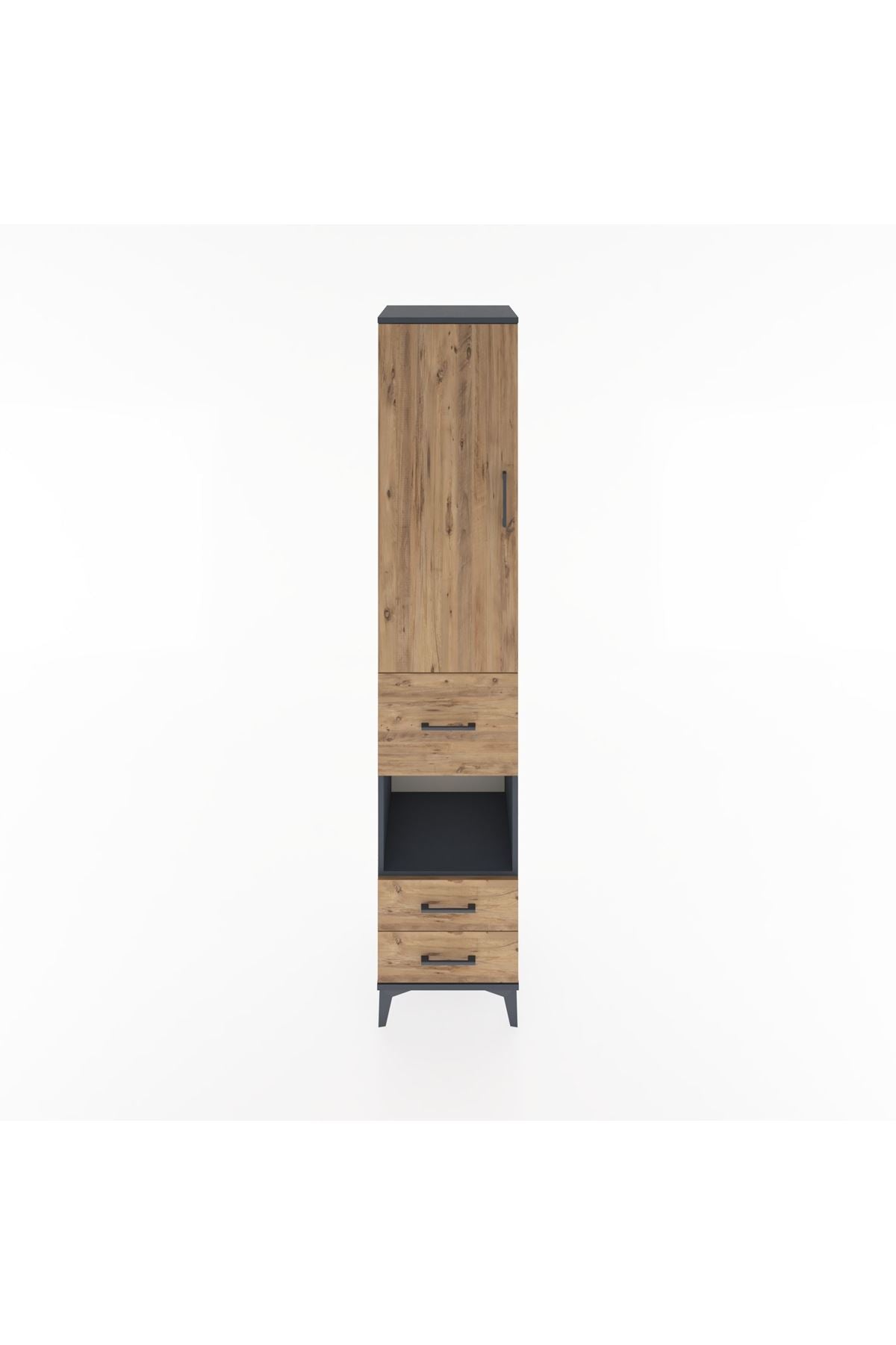 Hyperion Dolap 3 Raflı 3 Çekmeceli Tek Askılı 44x44x221 Antrasit-Çam