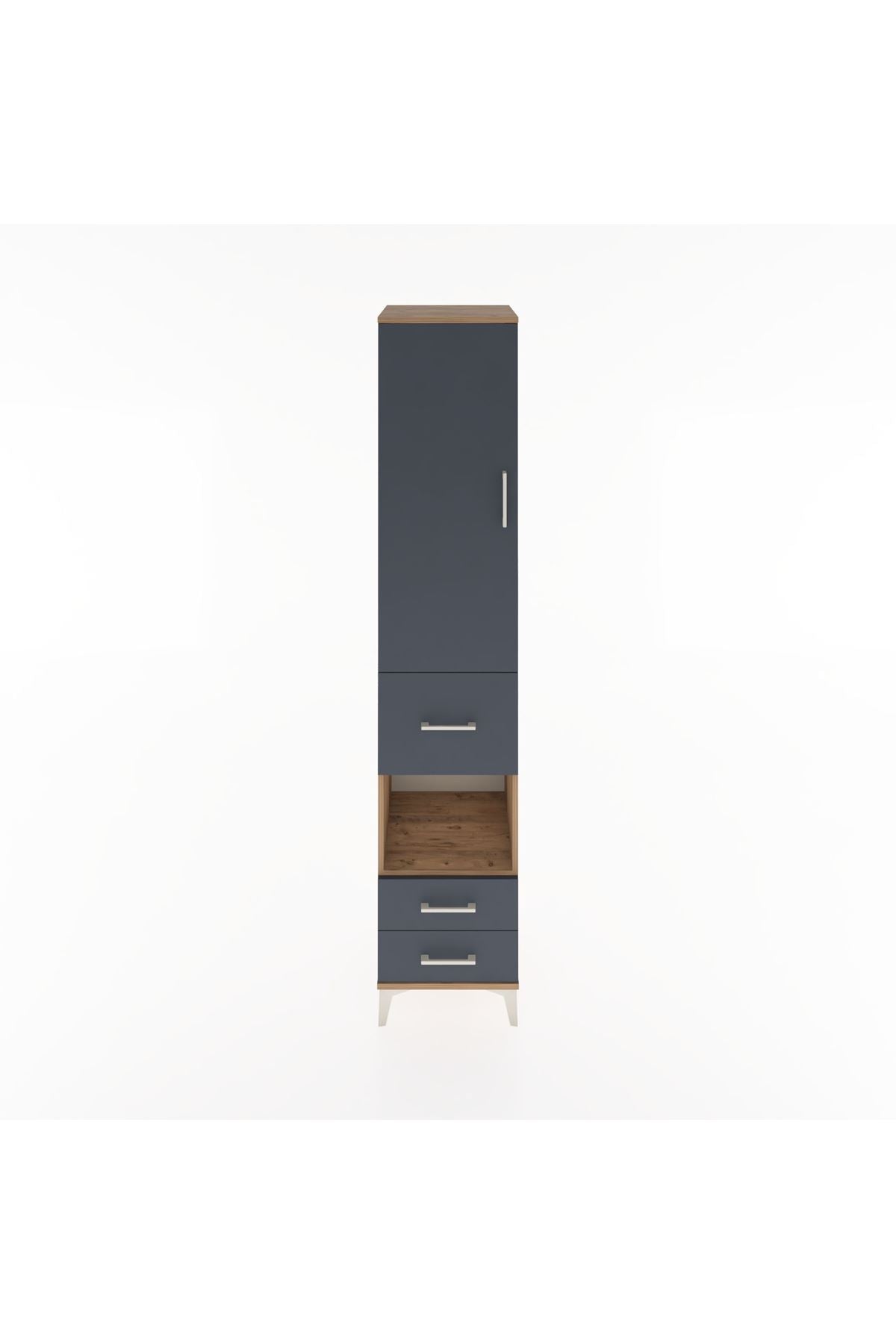 Hyperion Dolap 3 Raflı 3 Çekmeceli Tek Askılı 44x44x221 Çam-Antrasit