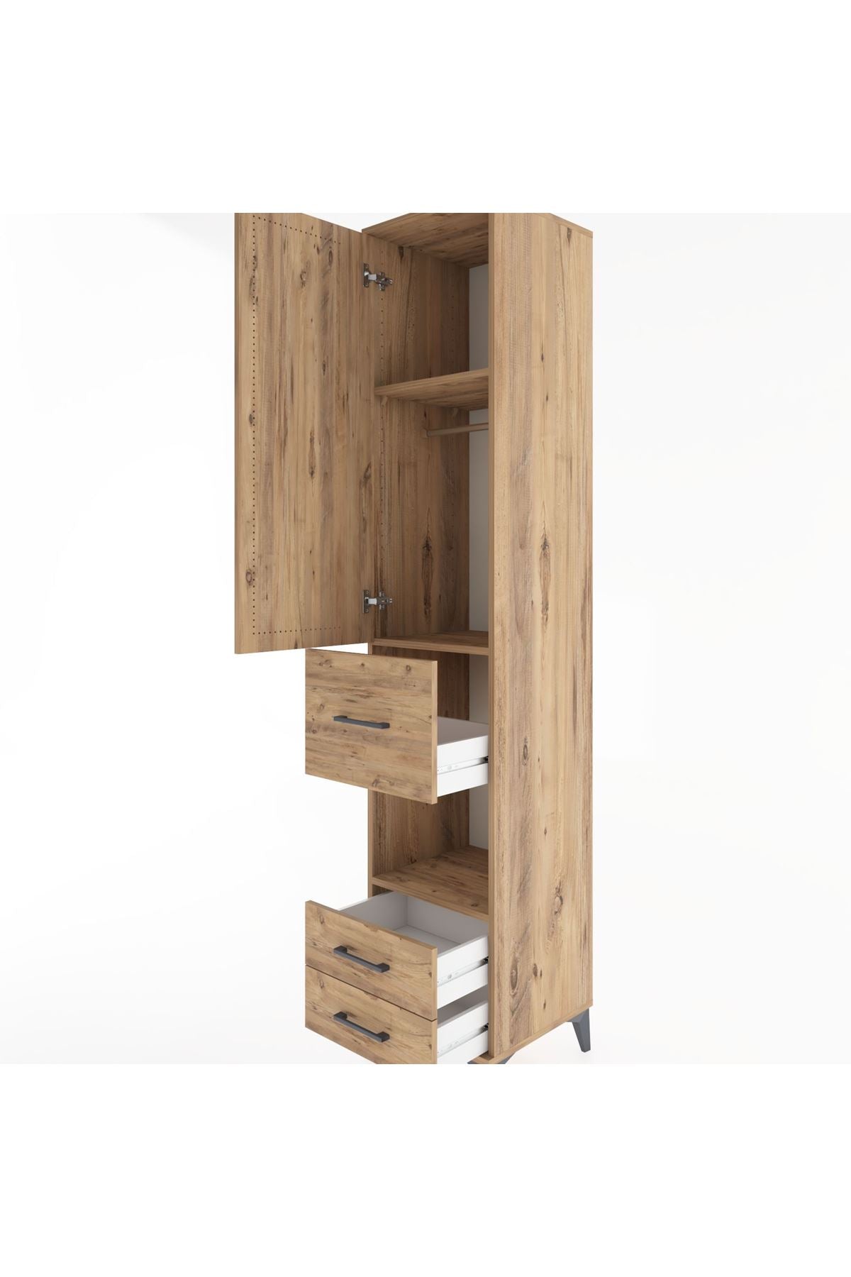 Hyperion Dolap 3 Raflı 3 Çekmeceli Tek Askılı 44x44x221 Çam-Çam