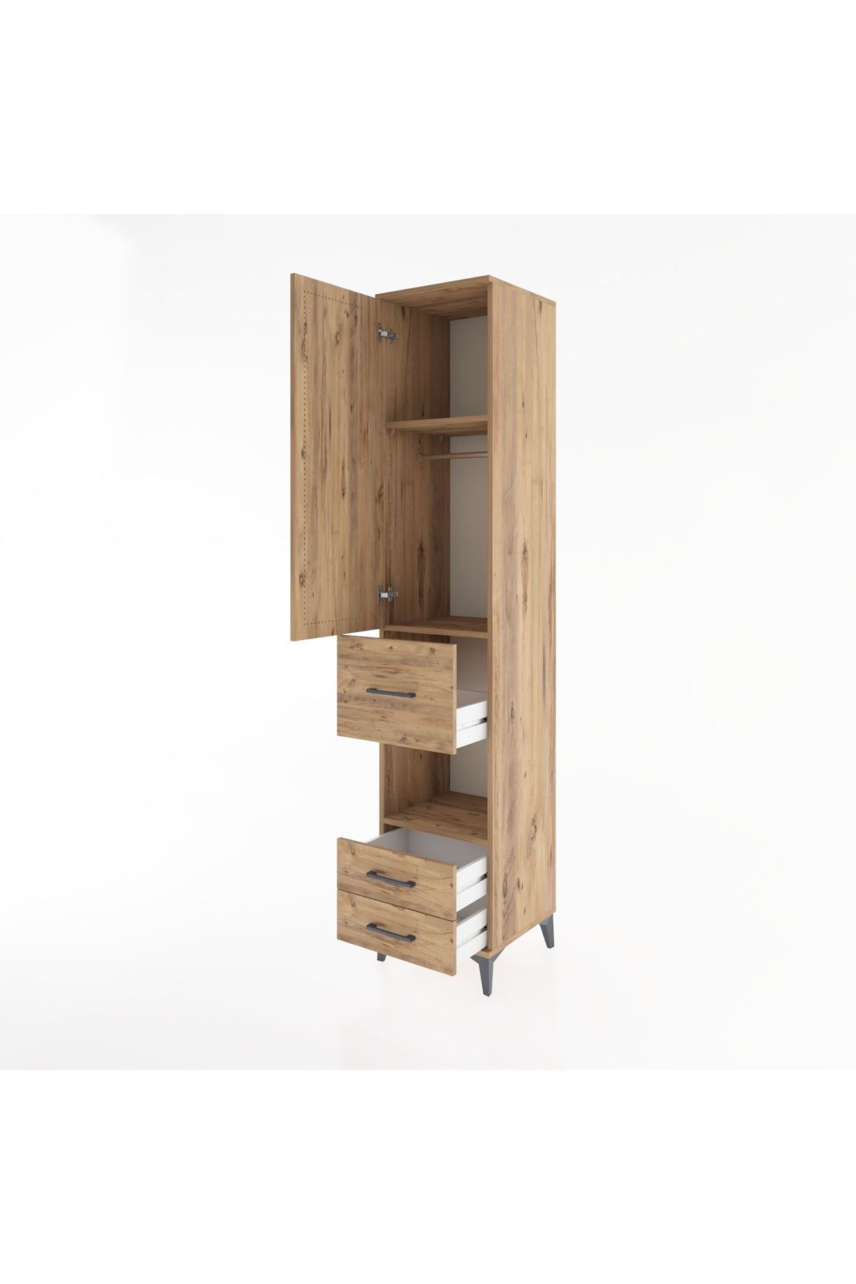 Hyperion Dolap 3 Raflı 3 Çekmeceli Tek Askılı 44x44x221 Çam-Çam