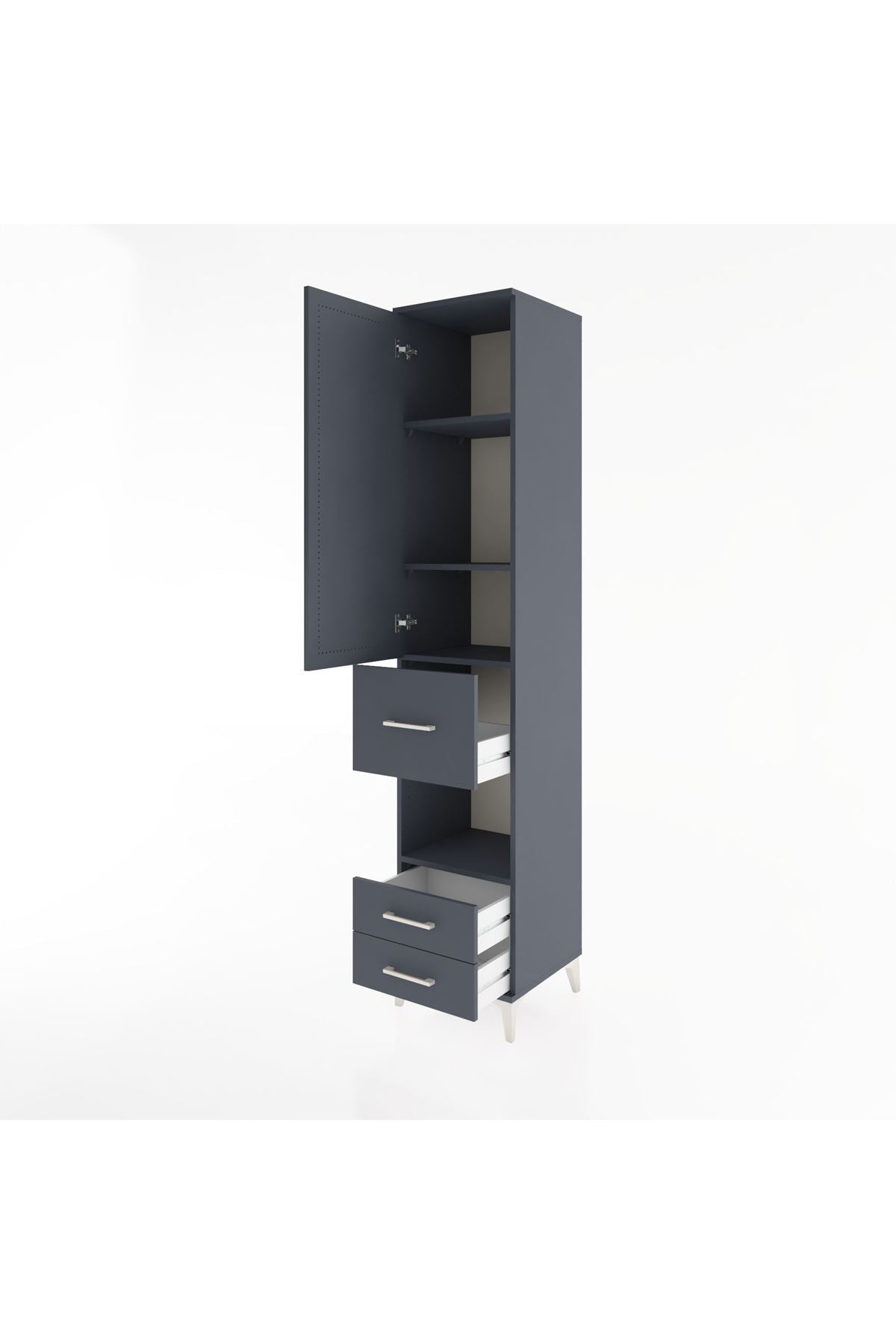Hyperion Dolap 4 Raflı 3 Çekmeceli Tek Kapaklı 44x44x221 Antrasit-Antrasit