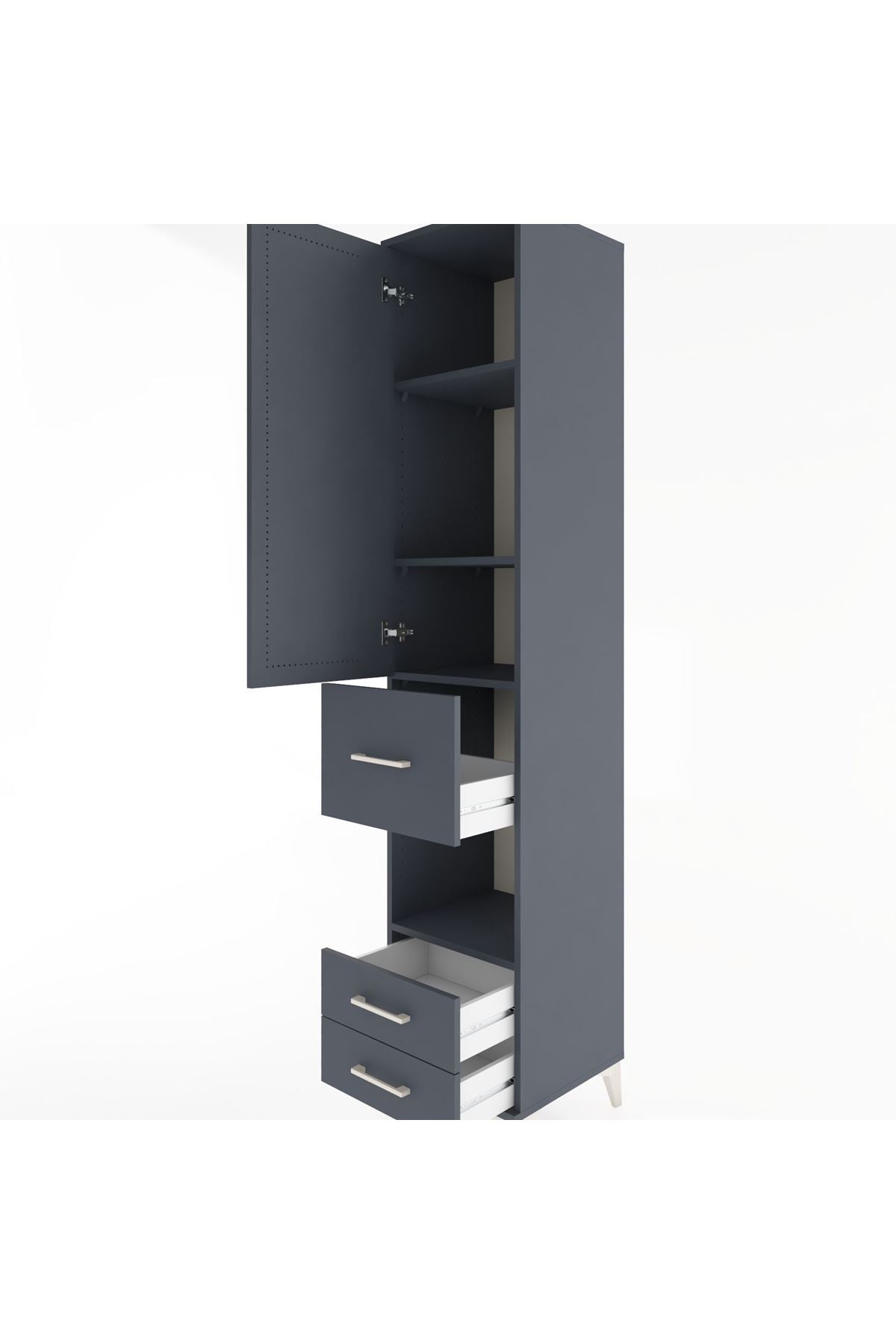 Hyperion Dolap 4 Raflı 3 Çekmeceli Tek Kapaklı 44x44x221 Antrasit-Antrasit