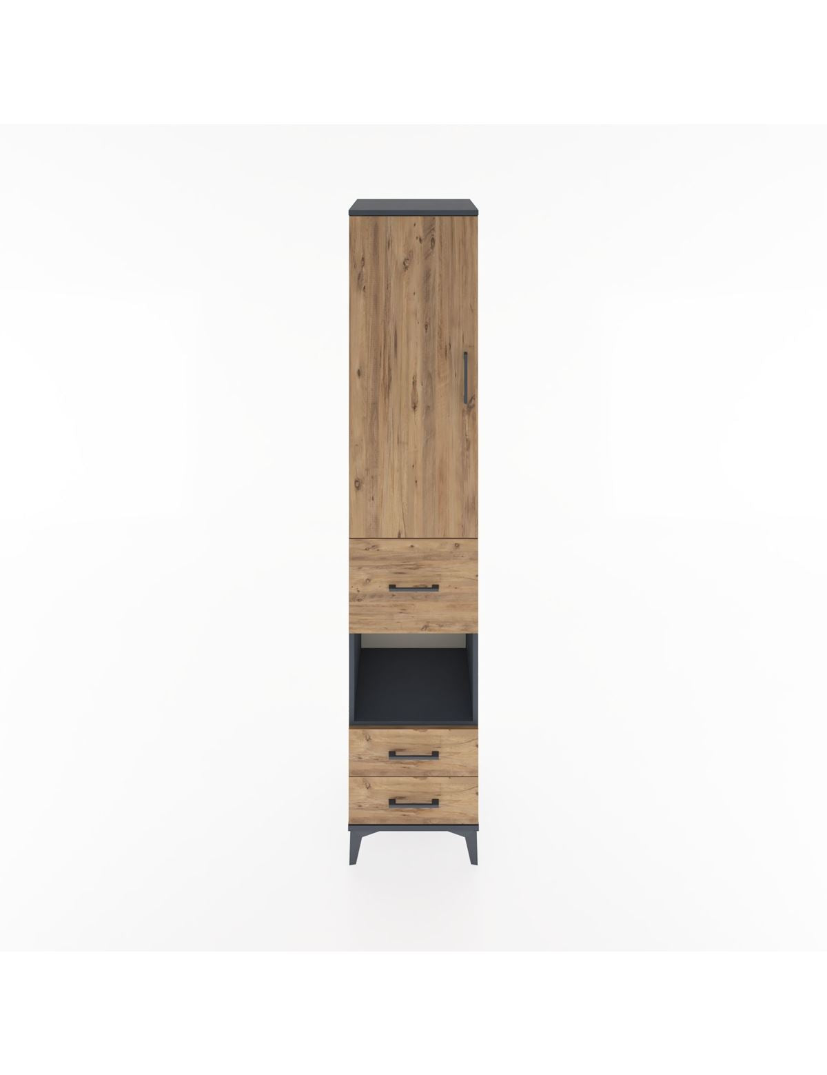 Hyperion Dolap 4 Raflı 3 Çekmeceli Tek Kapaklı 44x44x221 Antrasit-Çam