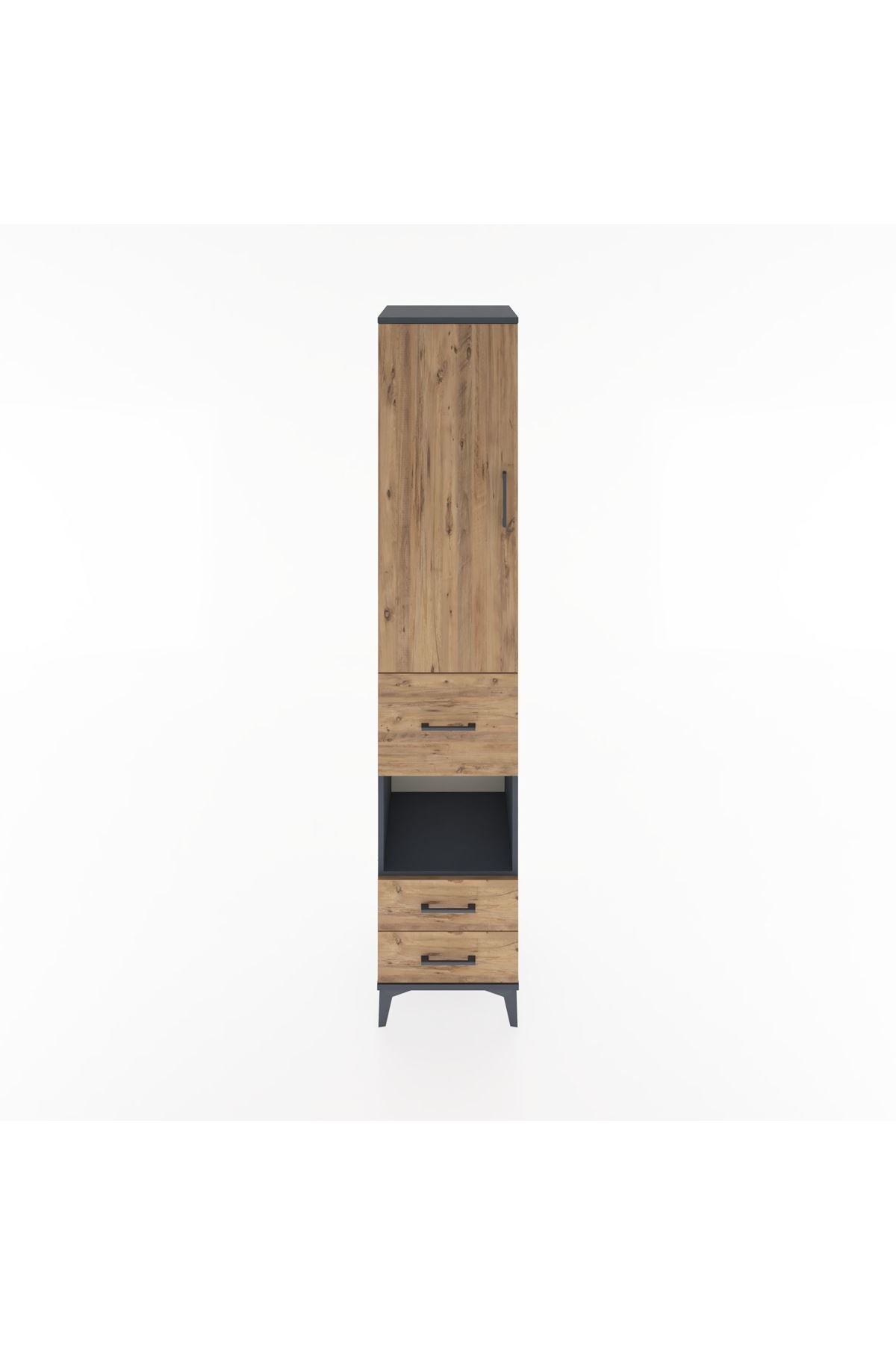 Hyperion Dolap 4 Raflı 3 Çekmeceli Tek Kapaklı 44x44x221 Antrasit-Çam