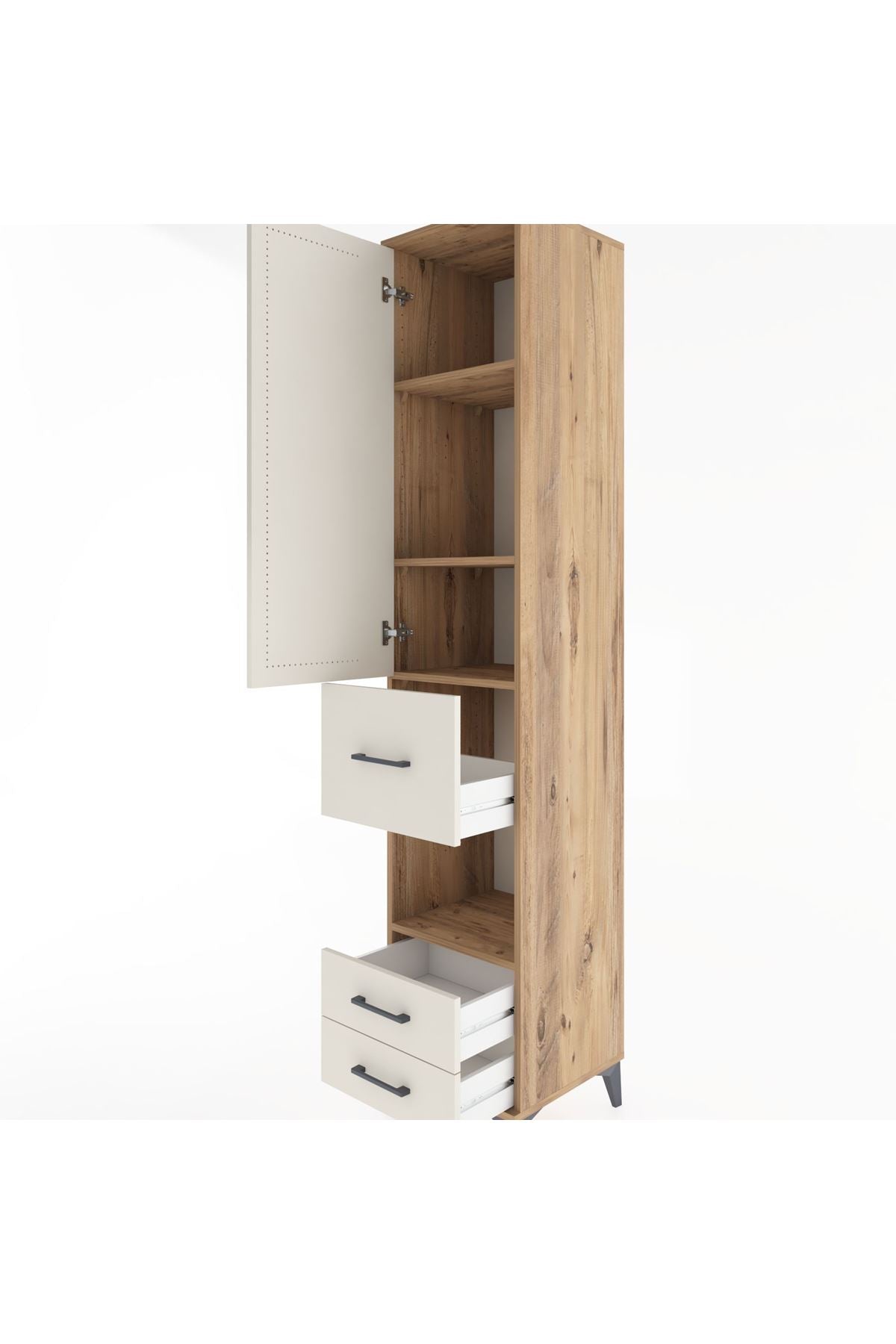 Hyperion Dolap 4 Raflı 3 Çekmeceli Tek Kapaklı 44x44x221 Çam-Aytaşı