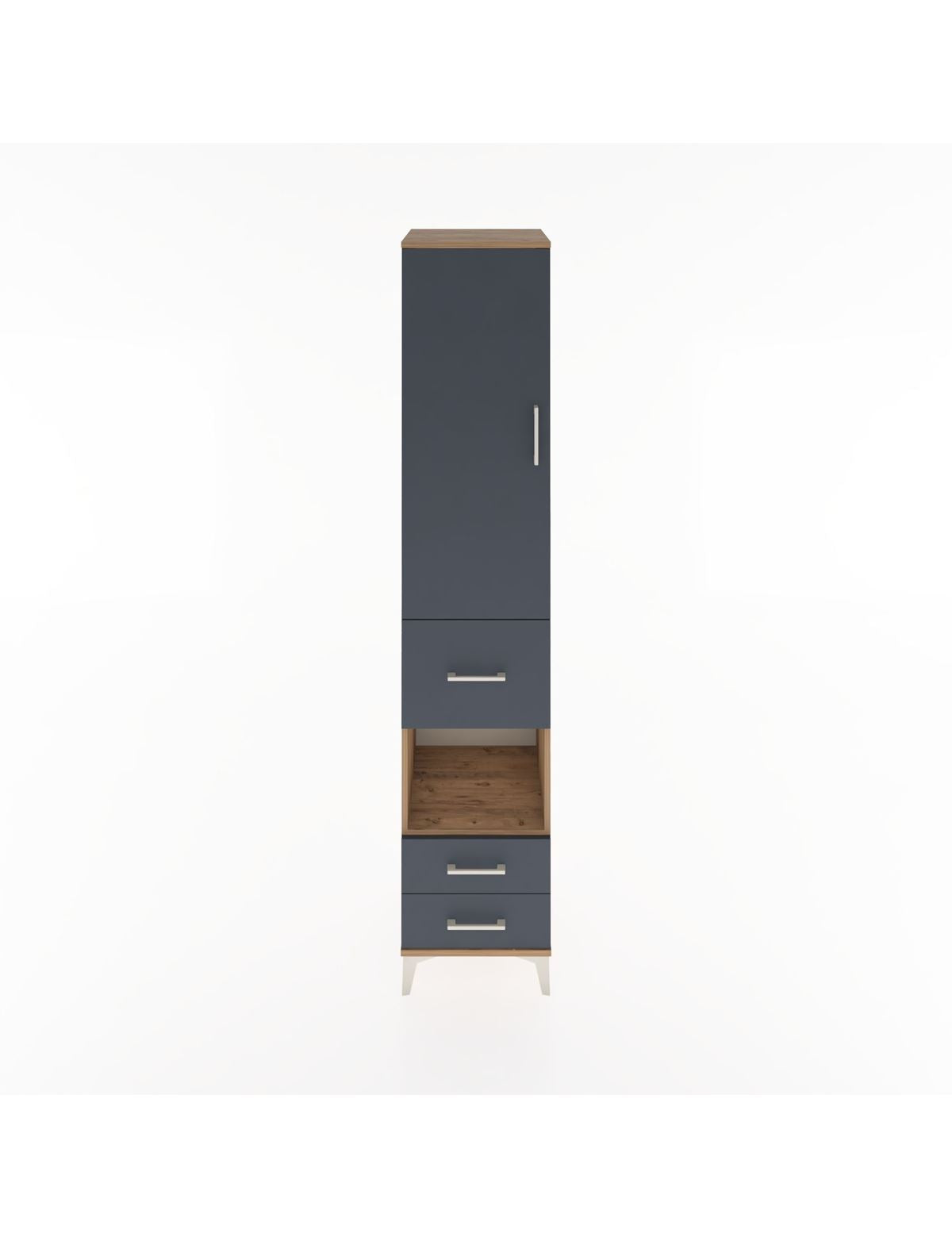 Hyperion Dolap 4 Raflı 3 Çekmeceli Tek Kapaklı 44x44x221 Çam-Antrasit