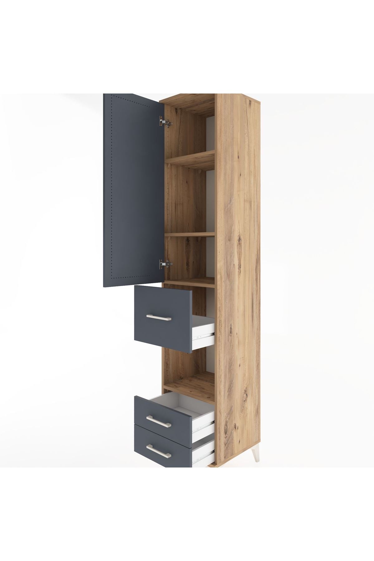 Hyperion Dolap 4 Raflı 3 Çekmeceli Tek Kapaklı 44x44x221 Çam-Antrasit