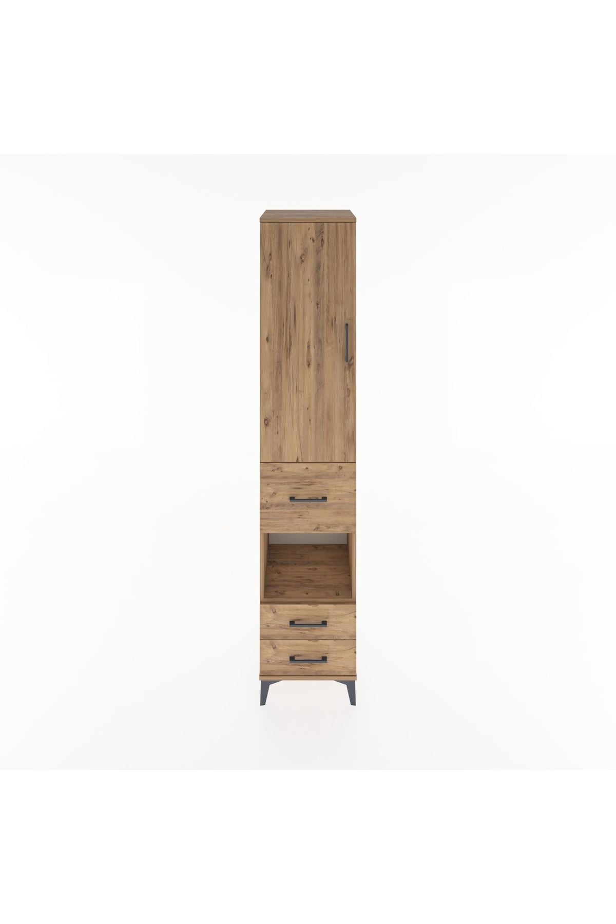 Hyperion Dolap 4 Raflı 3 Çekmeceli Tek Kapaklı 44x44x221 Çam-Çam