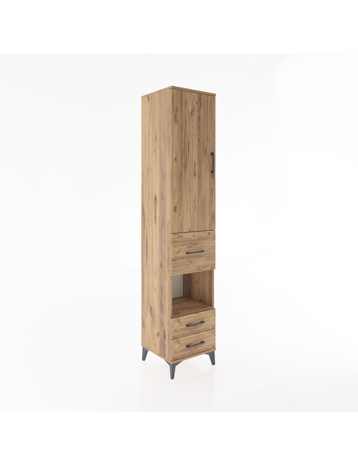 Hyperion Dolap 4 Raflı 3 Çekmeceli Tek Kapaklı 44x44x221 Çam-Çam