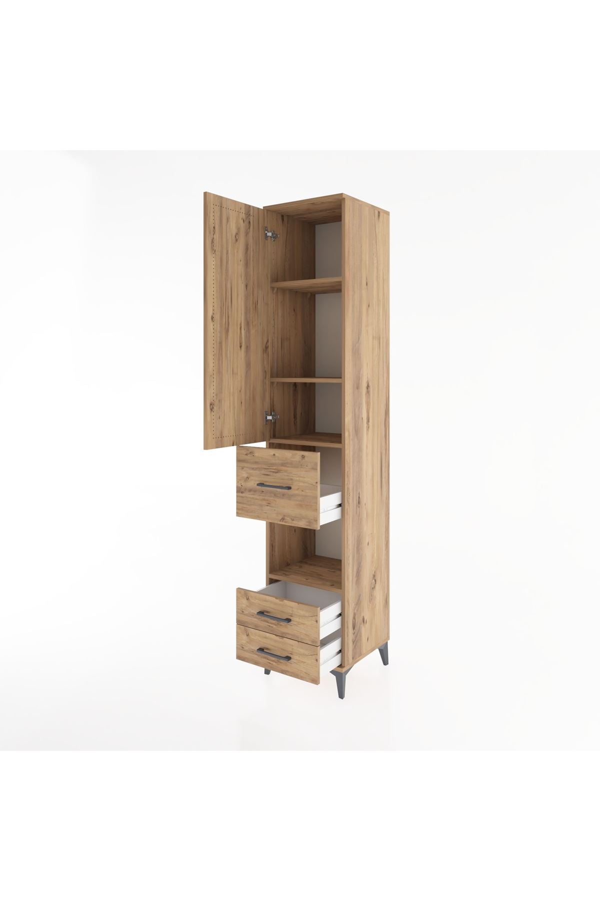 Hyperion Dolap 4 Raflı 3 Çekmeceli Tek Kapaklı 44x44x221 Çam-Çam