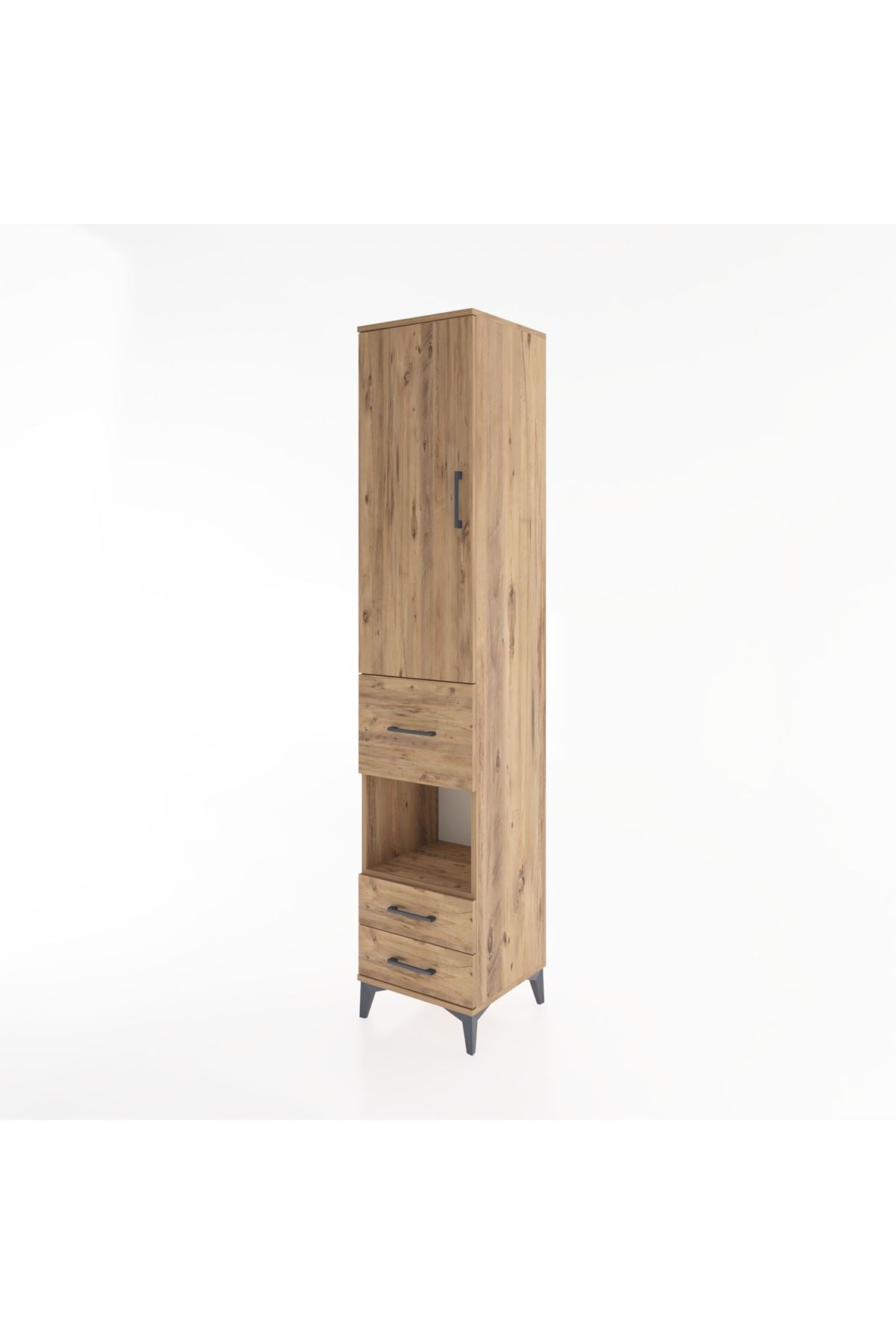 Hyperion Dolap 4 Raflı 3 Çekmeceli Tek Kapaklı 44x44x221 Çam-Çam