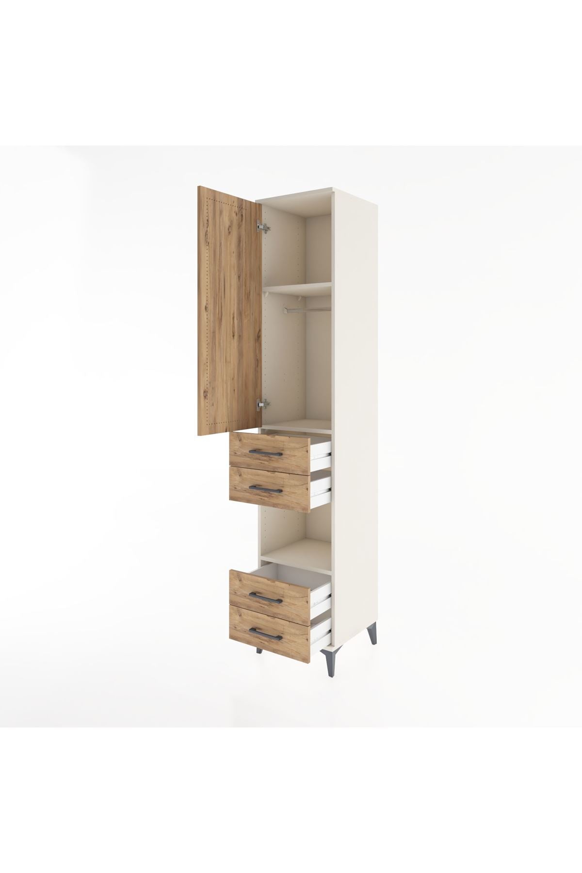 Hyperion Dolap 3 Raflı 4 Çekmeceli Tek Askılı 44x44x221 Aytaşı-Çam