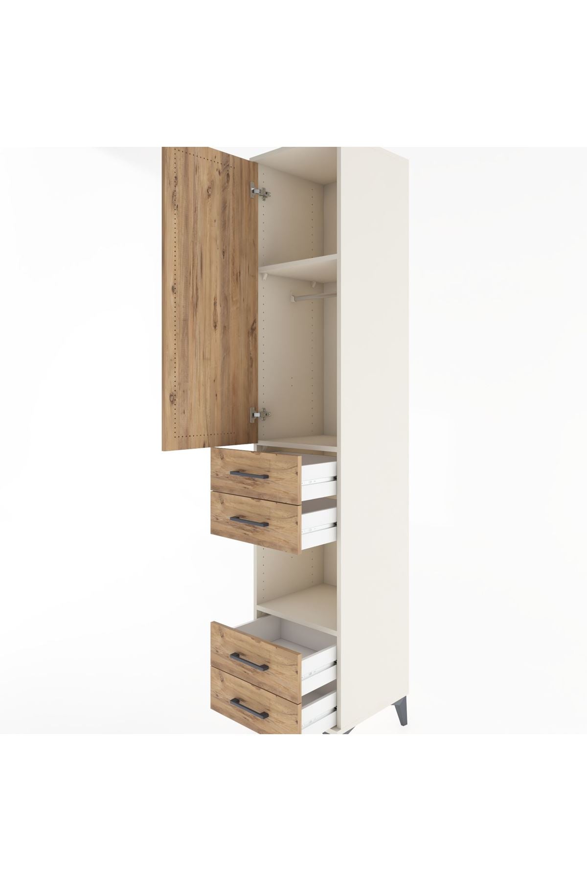 Hyperion Dolap 3 Raflı 4 Çekmeceli Tek Askılı 44x44x221 Aytaşı-Çam