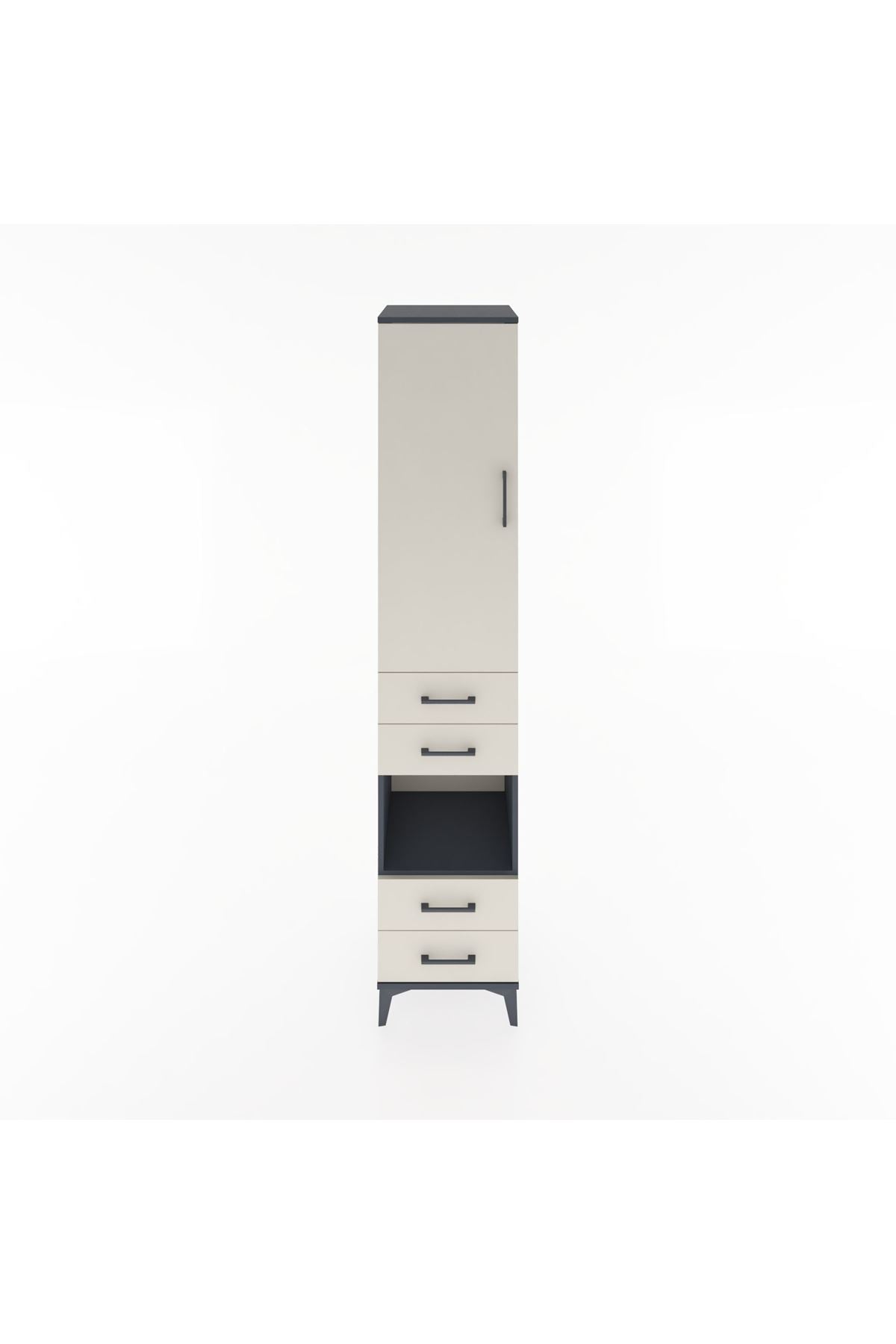 Hyperion Dolap 3 Raflı 4 Çekmeceli Tek Askılı 44x44x221 Antrasit-Aytaşı