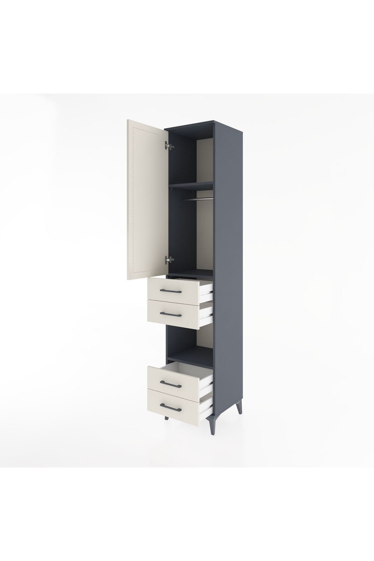 Hyperion Dolap 3 Raflı 4 Çekmeceli Tek Askılı 44x44x221 Antrasit-Aytaşı