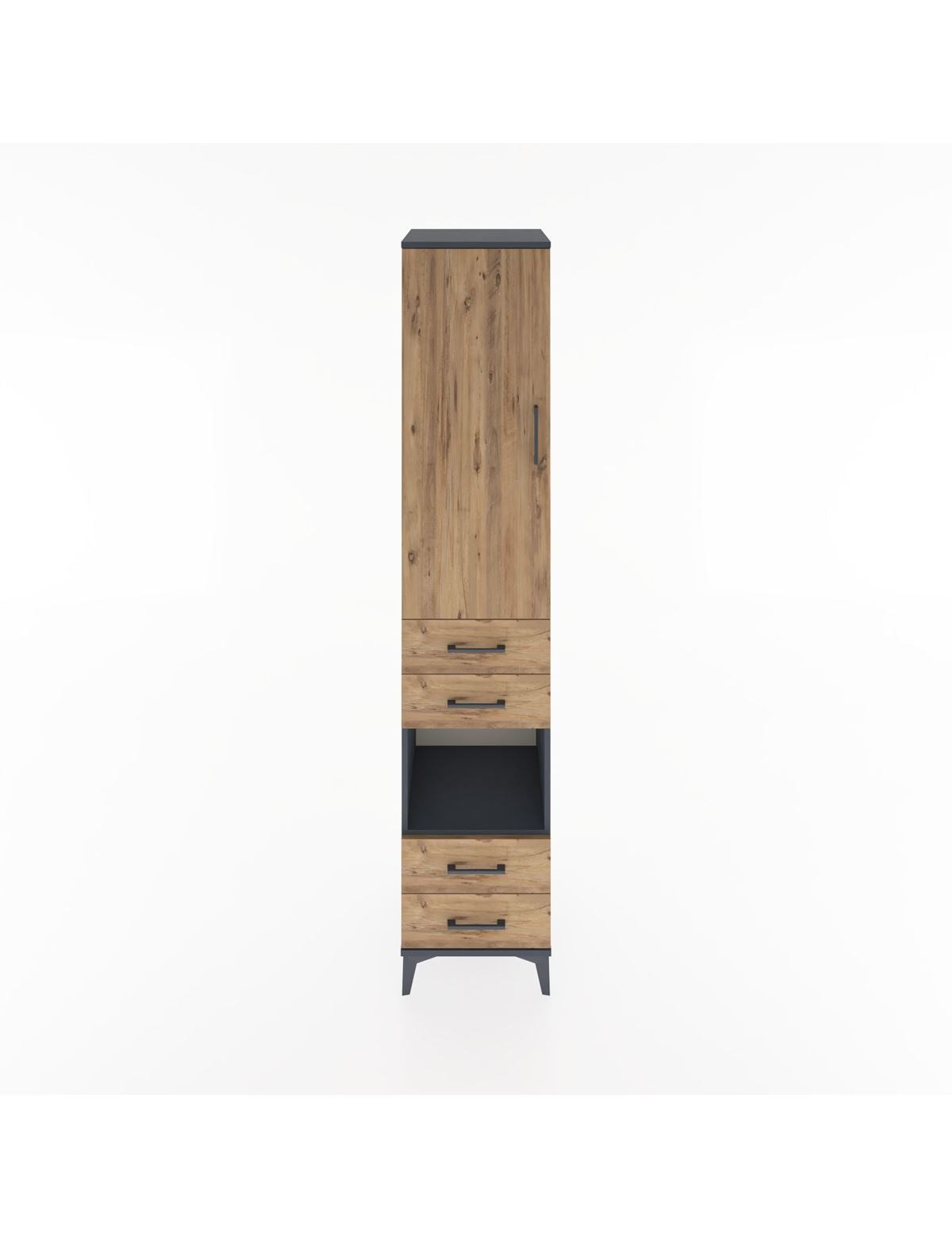 Hyperion Dolap 3 Raflı 4 Çekmeceli Tek Askılı 44x44x221 Antrasit-Çam