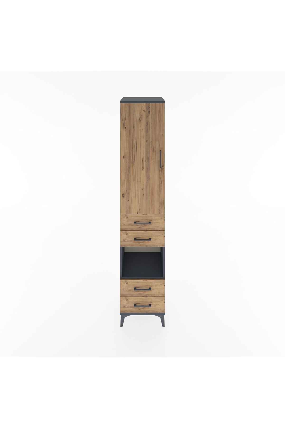 Hyperion Dolap 3 Raflı 4 Çekmeceli Tek Askılı 44x44x221 Antrasit-Çam