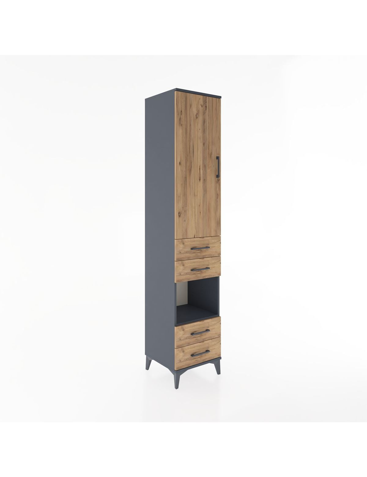 Hyperion Dolap 3 Raflı 4 Çekmeceli Tek Askılı 44x44x221 Antrasit-Çam