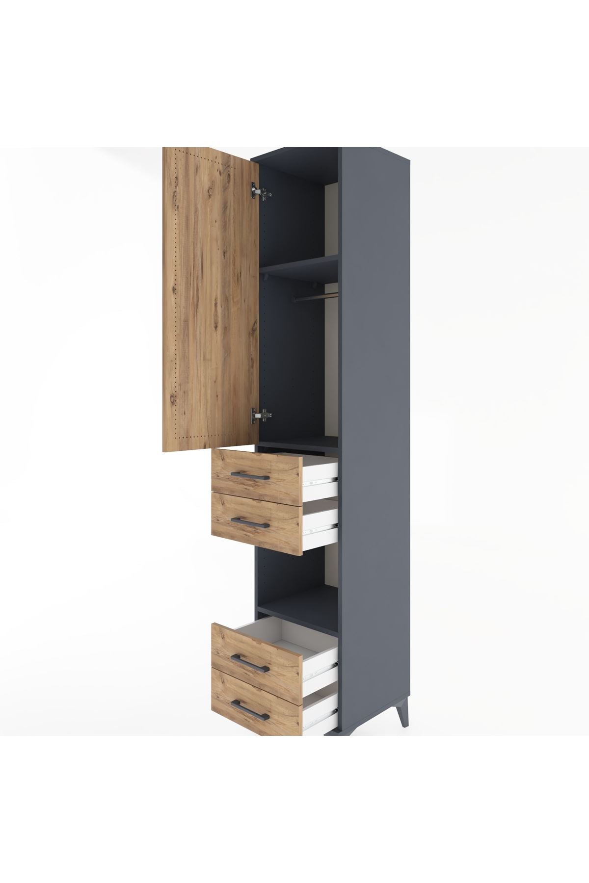 Hyperion Dolap 3 Raflı 4 Çekmeceli Tek Askılı 44x44x221 Antrasit-Çam