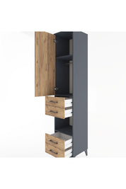 Hyperion Dolap 3 Raflı 4 Çekmeceli Tek Askılı 44x44x221 Antrasit-Çam