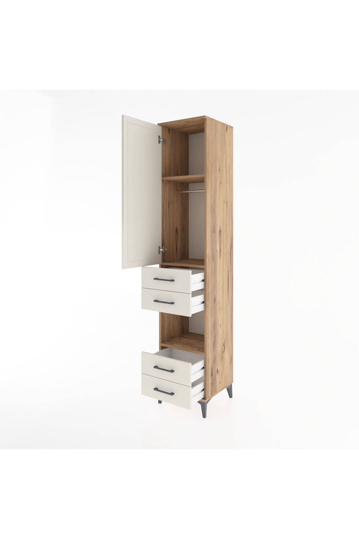 Hyperion Dolap 3 Raflı 4 Çekmeceli Tek Askılı 44x44x221 Çam-Aytaşı