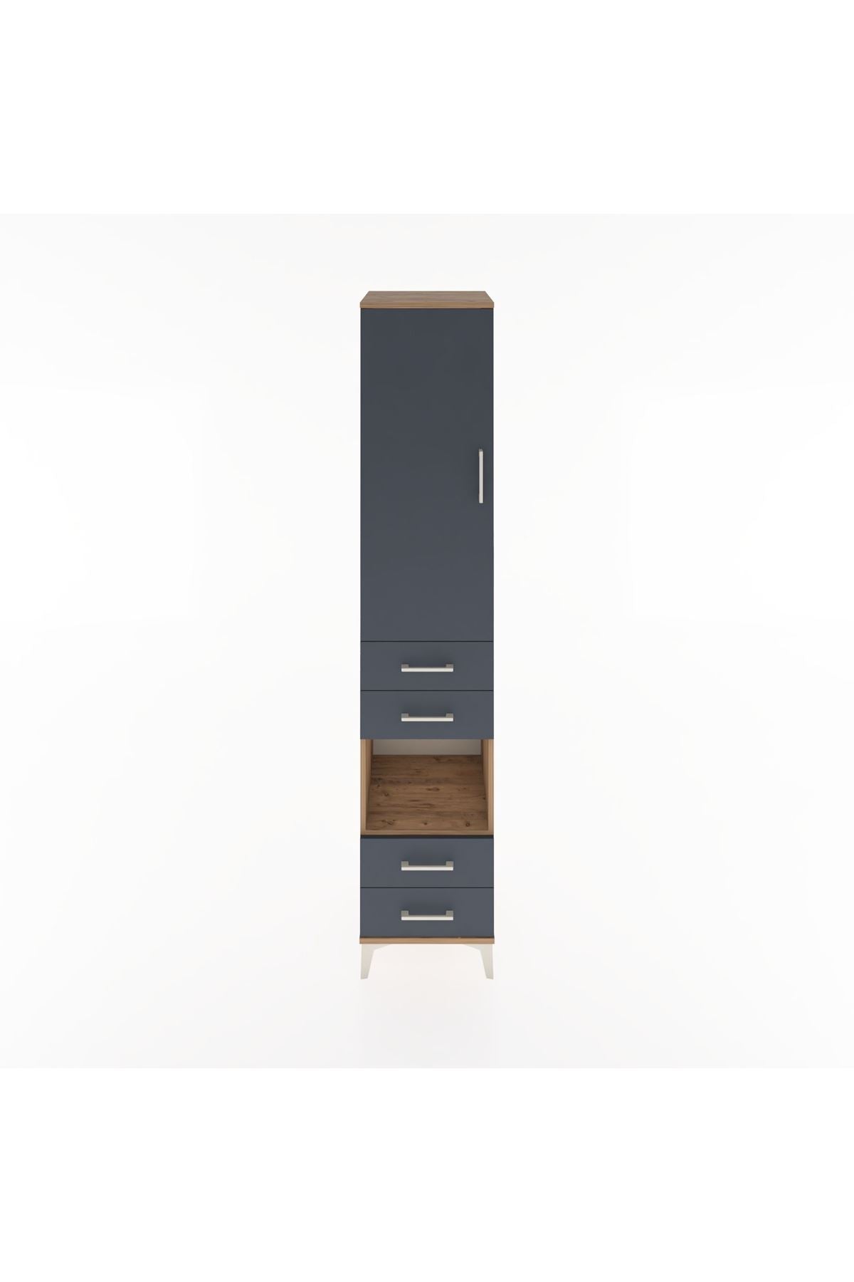 Hyperion Dolap 3 Raflı 4 Çekmeceli Tek Askılı 44x44x221 Çam-Antrasit