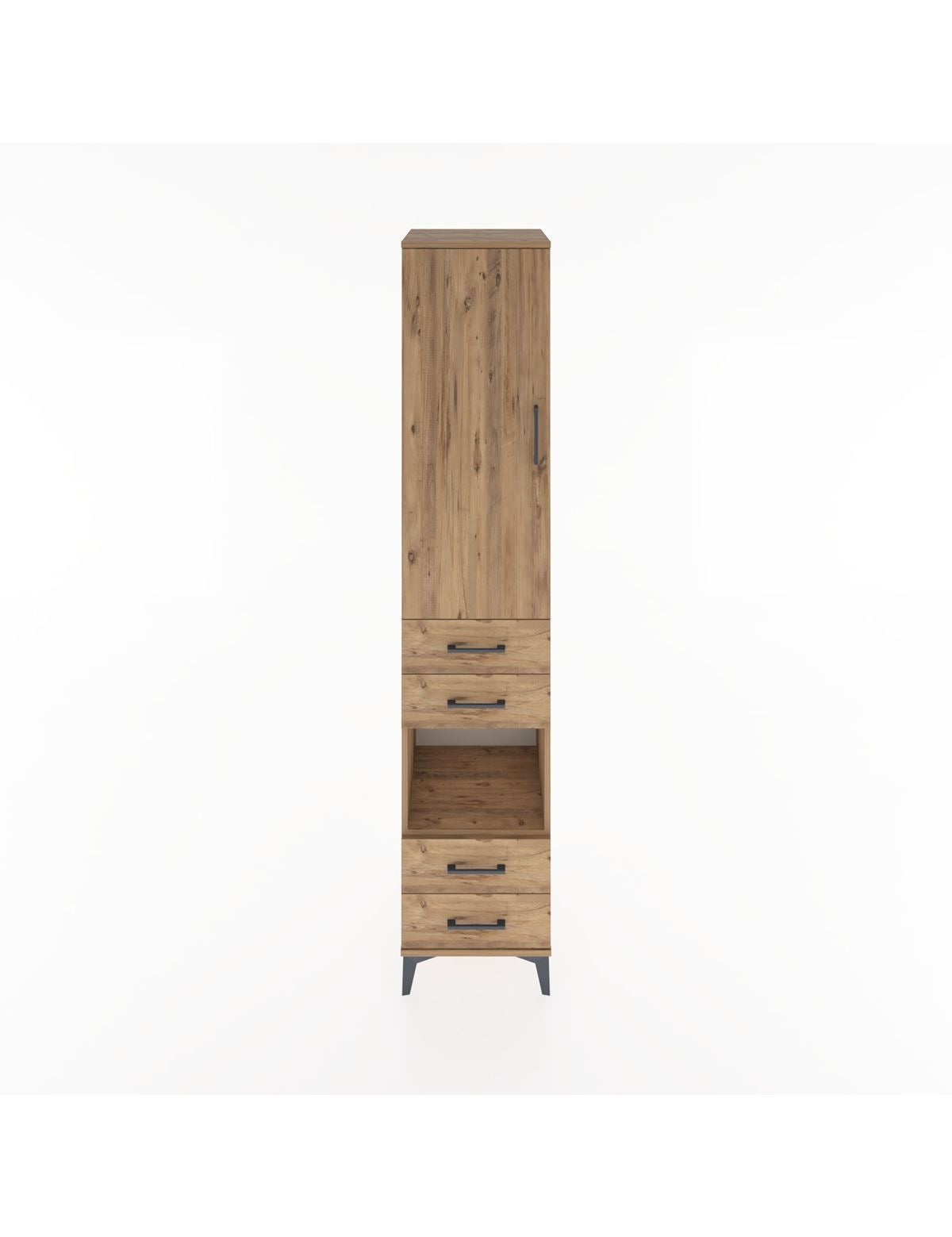 Hyperion Dolap 3 Raflı 4 Çekmeceli Tek Askılı 44x44x221 Çam-Çam