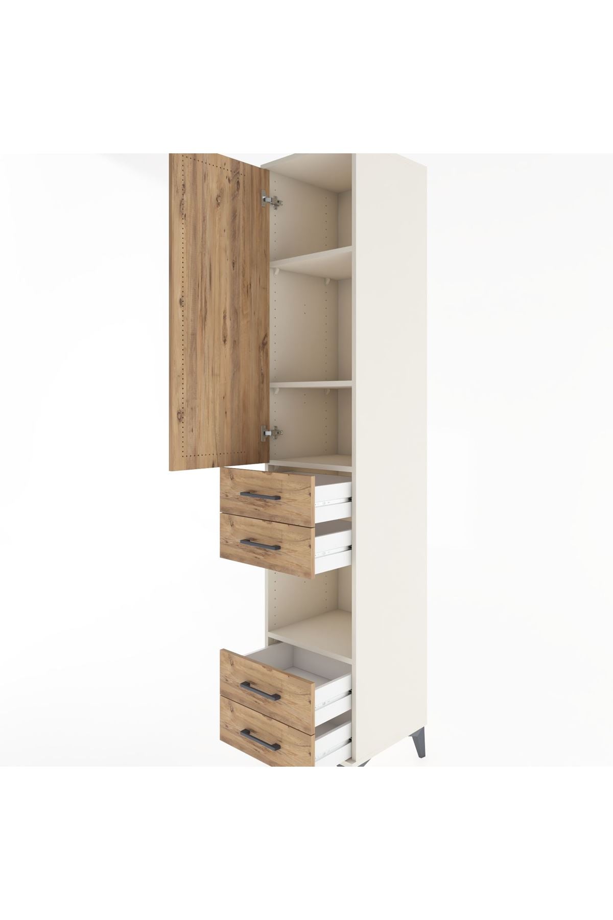 Hyperion Dolap 4 Raflı 4 Çekmeceli Tek Kapaklı 44x44x221 Aytaşı-Çam