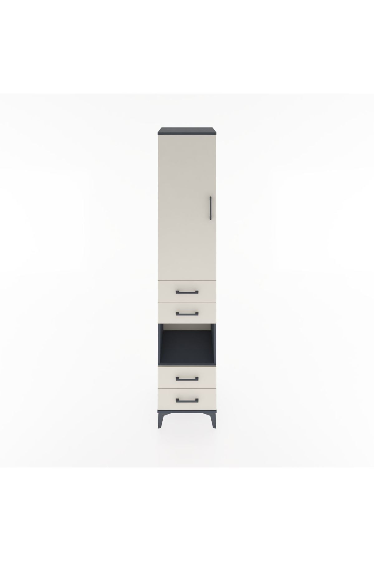 Hyperion Dolap 4 Raflı 4 Çekmeceli Tek Kapaklı 44x44x221 Antrasit-Aytaşı