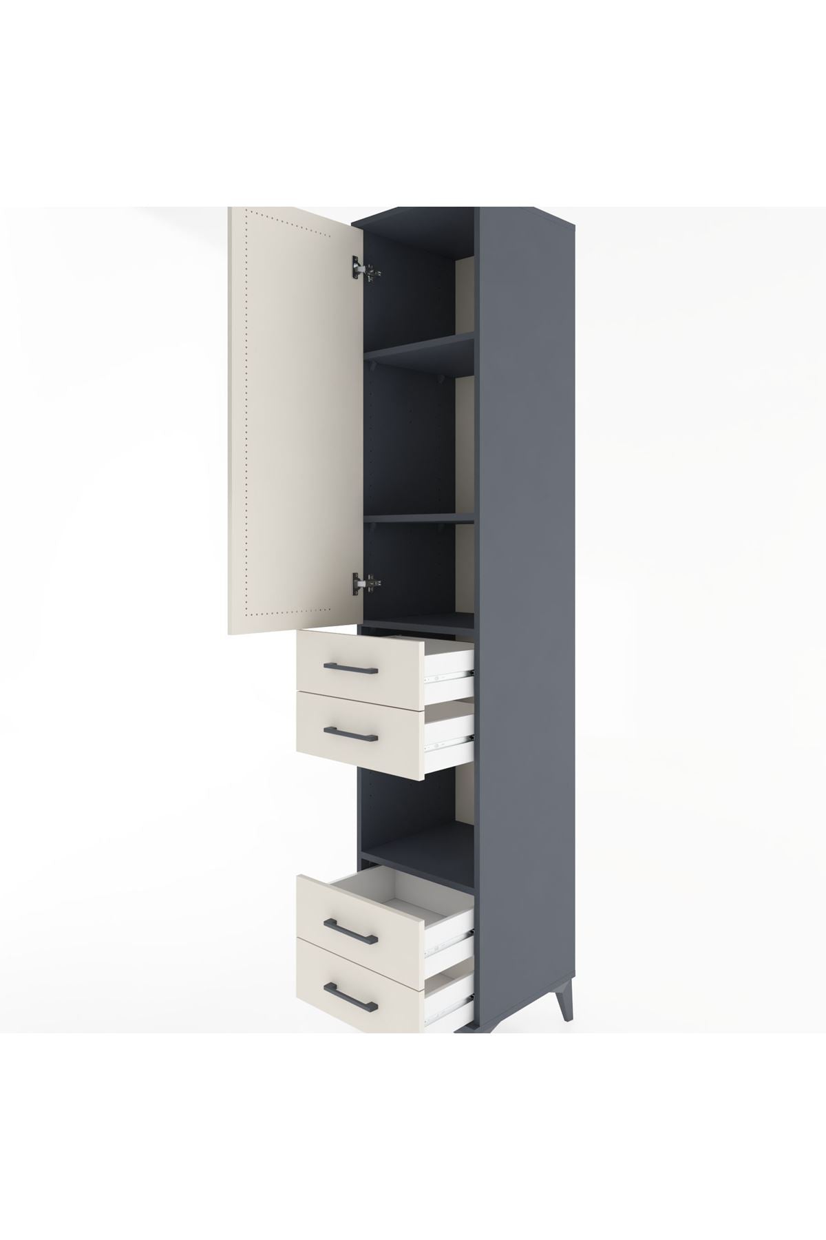 Hyperion Dolap 4 Raflı 4 Çekmeceli Tek Kapaklı 44x44x221 Antrasit-Aytaşı