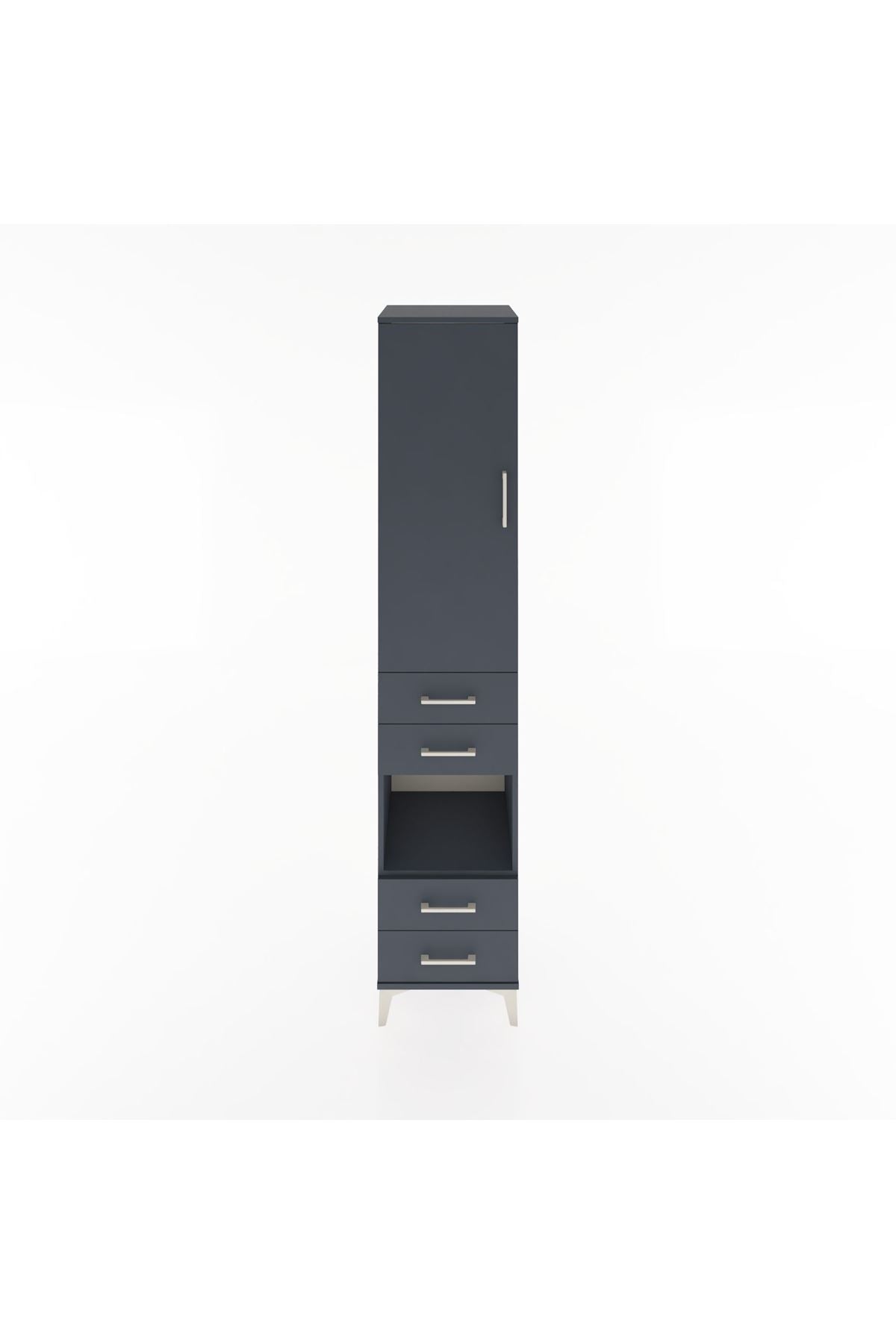 Hyperion Dolap 4 Raflı 4 Çekmeceli Tek Kapaklı 44x44x221 Antrasit-Antrasit