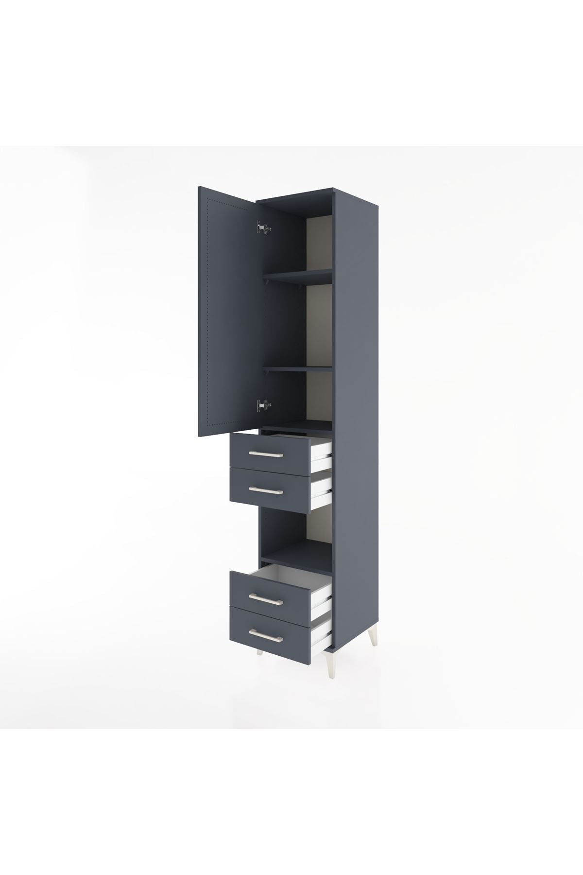 Hyperion Dolap 4 Raflı 4 Çekmeceli Tek Kapaklı 44x44x221 Antrasit-Antrasit
