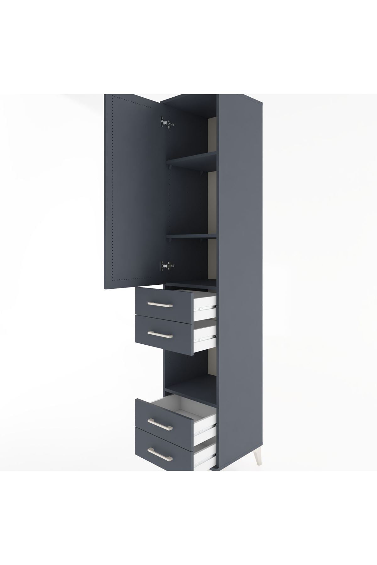 Hyperion Dolap 4 Raflı 4 Çekmeceli Tek Kapaklı 44x44x221 Antrasit-Antrasit