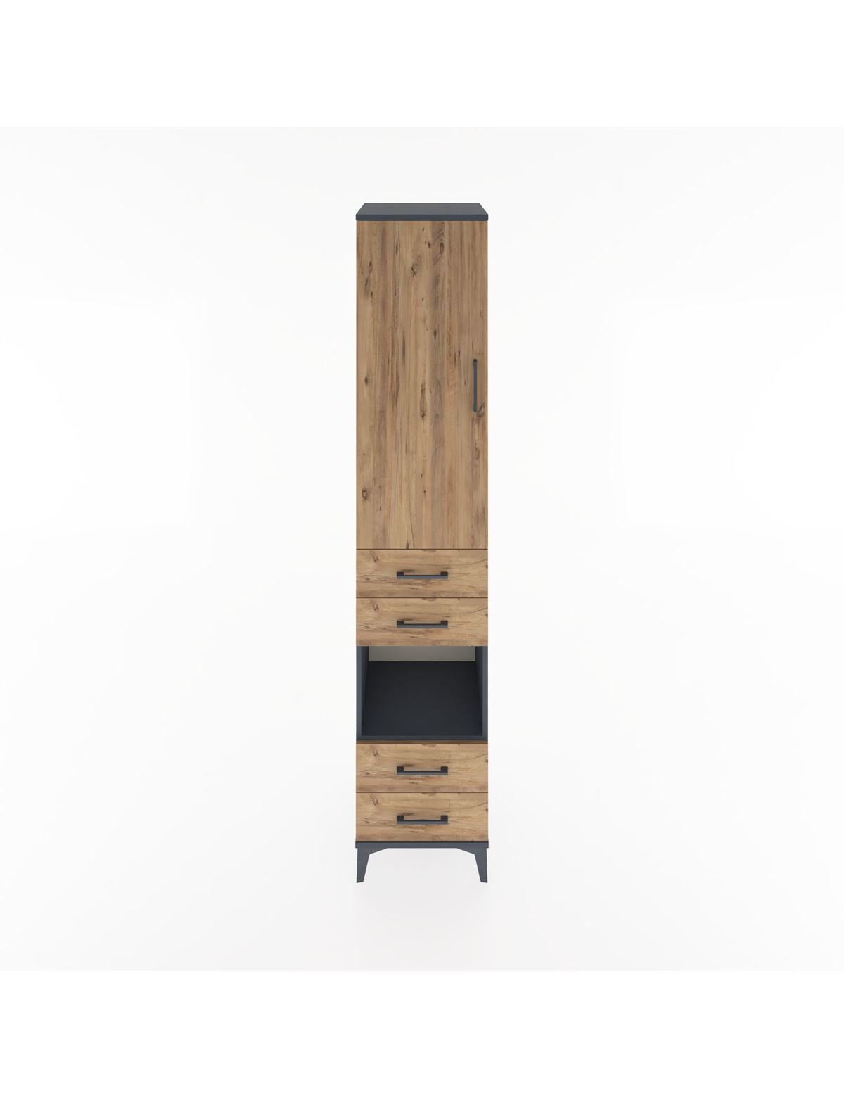 Hyperion Dolap 4 Raflı 4 Çekmeceli Tek Kapaklı 44x44x221 Antrasit-Çam