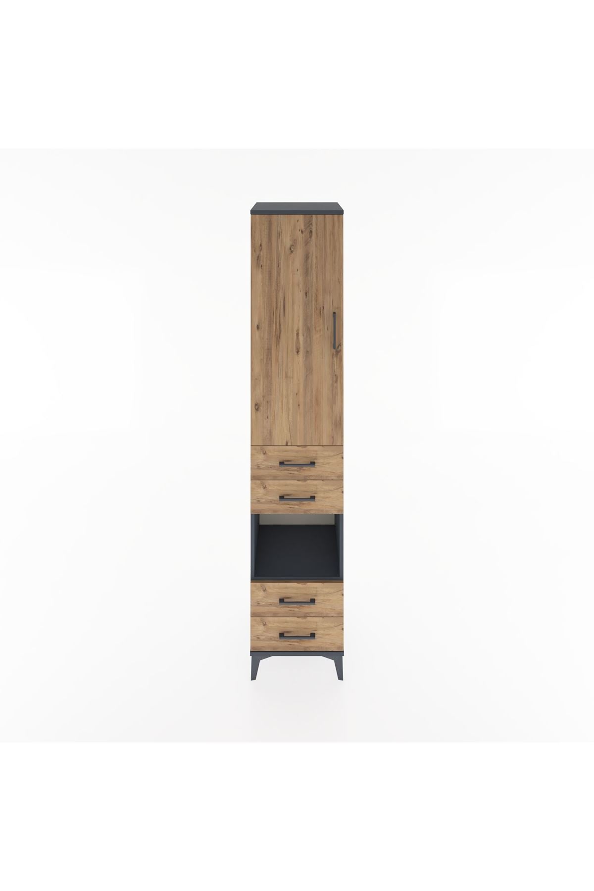 Hyperion Dolap 4 Raflı 4 Çekmeceli Tek Kapaklı 44x44x221 Antrasit-Çam