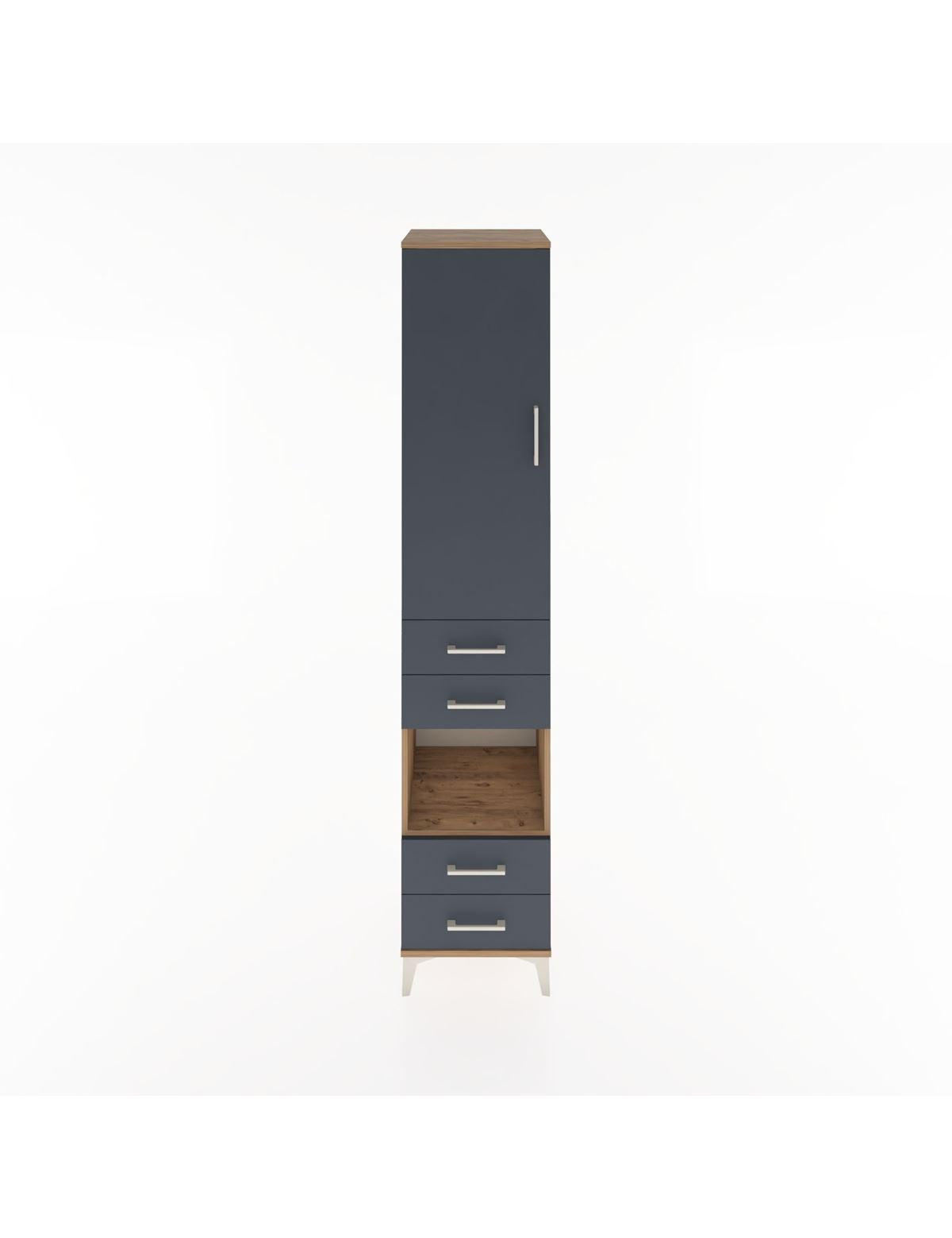 Hyperion Dolap 4 Raflı 4 Çekmeceli Tek Kapaklı 44x44x221 Çam-Antrasit