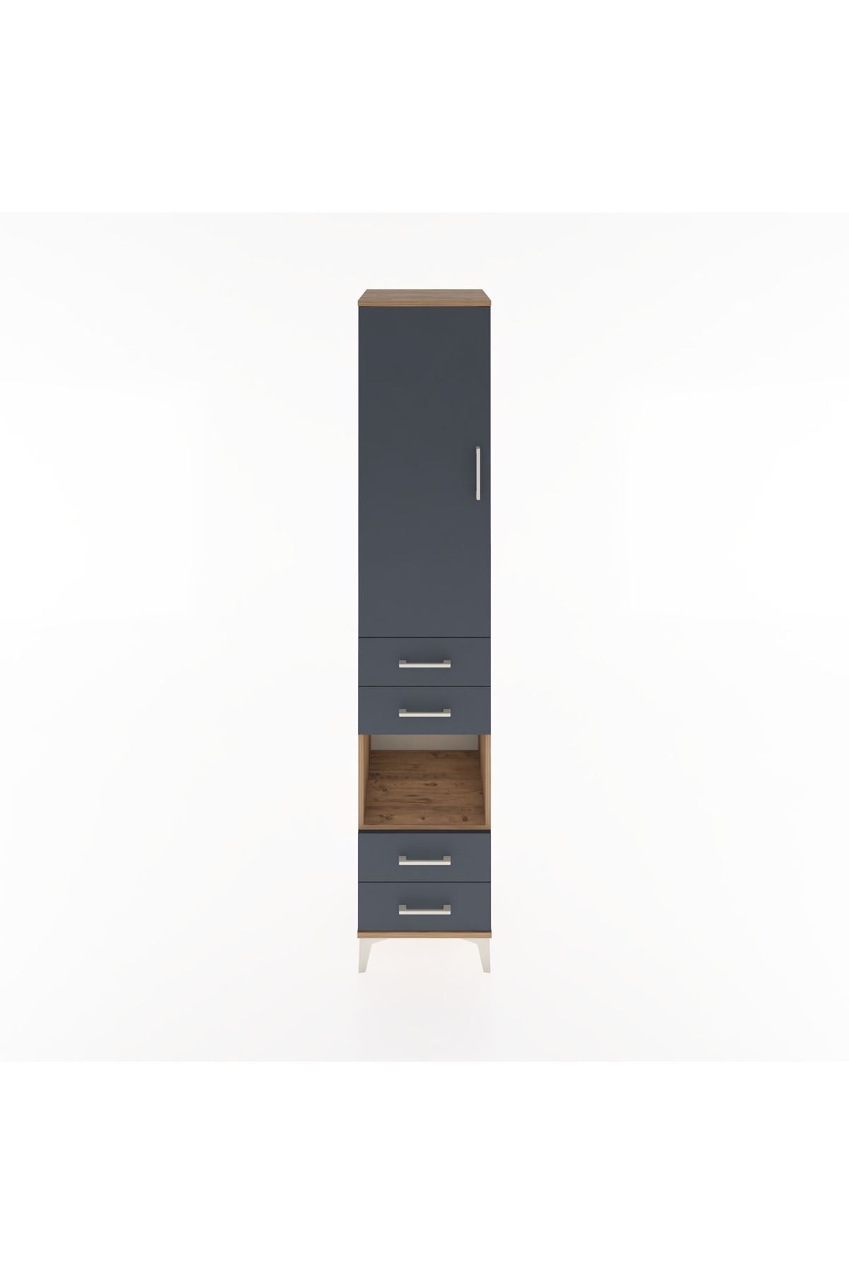 Hyperion Dolap 4 Raflı 4 Çekmeceli Tek Kapaklı 44x44x221 Çam-Antrasit