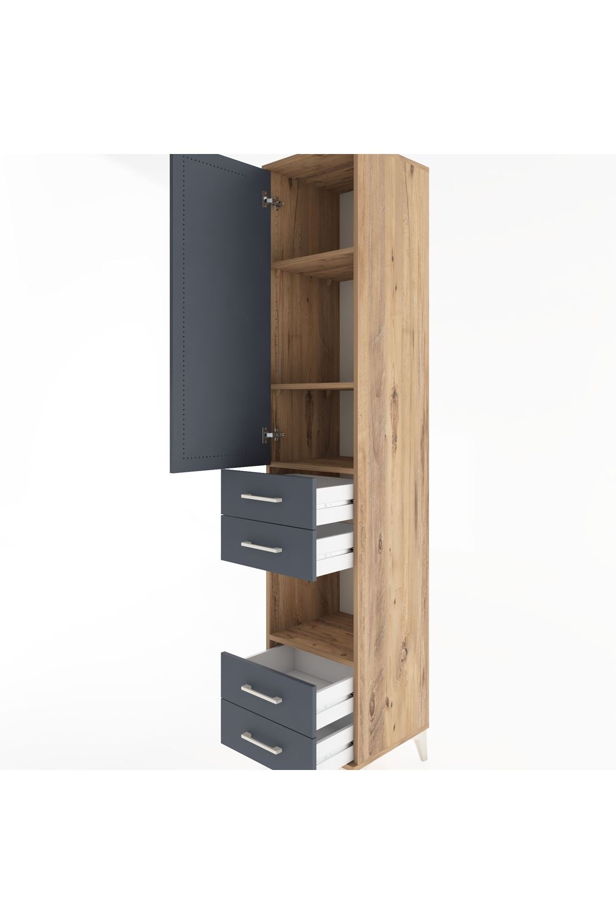 Hyperion Dolap 4 Raflı 4 Çekmeceli Tek Kapaklı 44x44x221 Çam-Antrasit