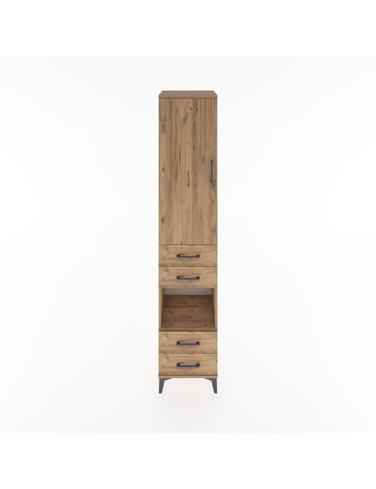 Hyperion Dolap 4 Raflı 4 Çekmeceli Tek Kapaklı 44x44x221 Çam-Çam