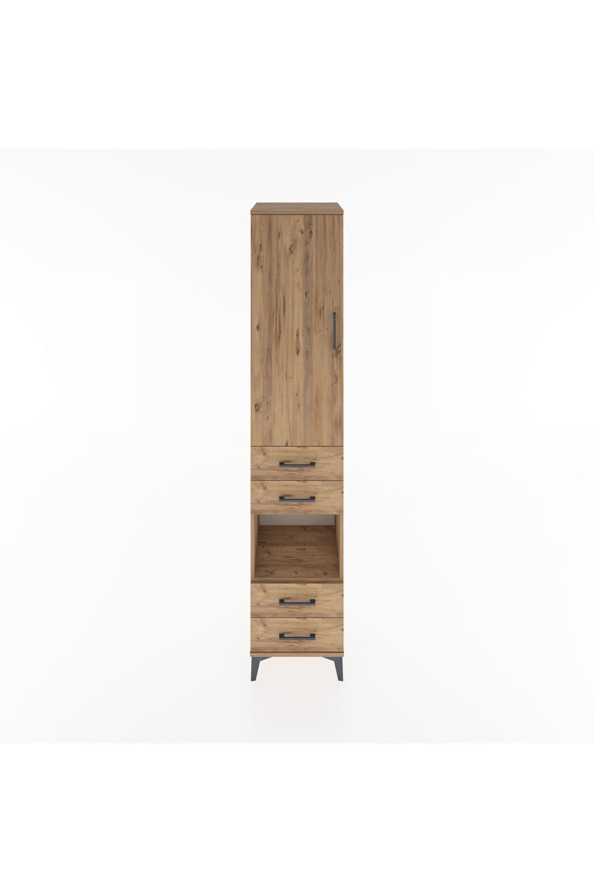 Hyperion Dolap 4 Raflı 4 Çekmeceli Tek Kapaklı 44x44x221 Çam-Çam