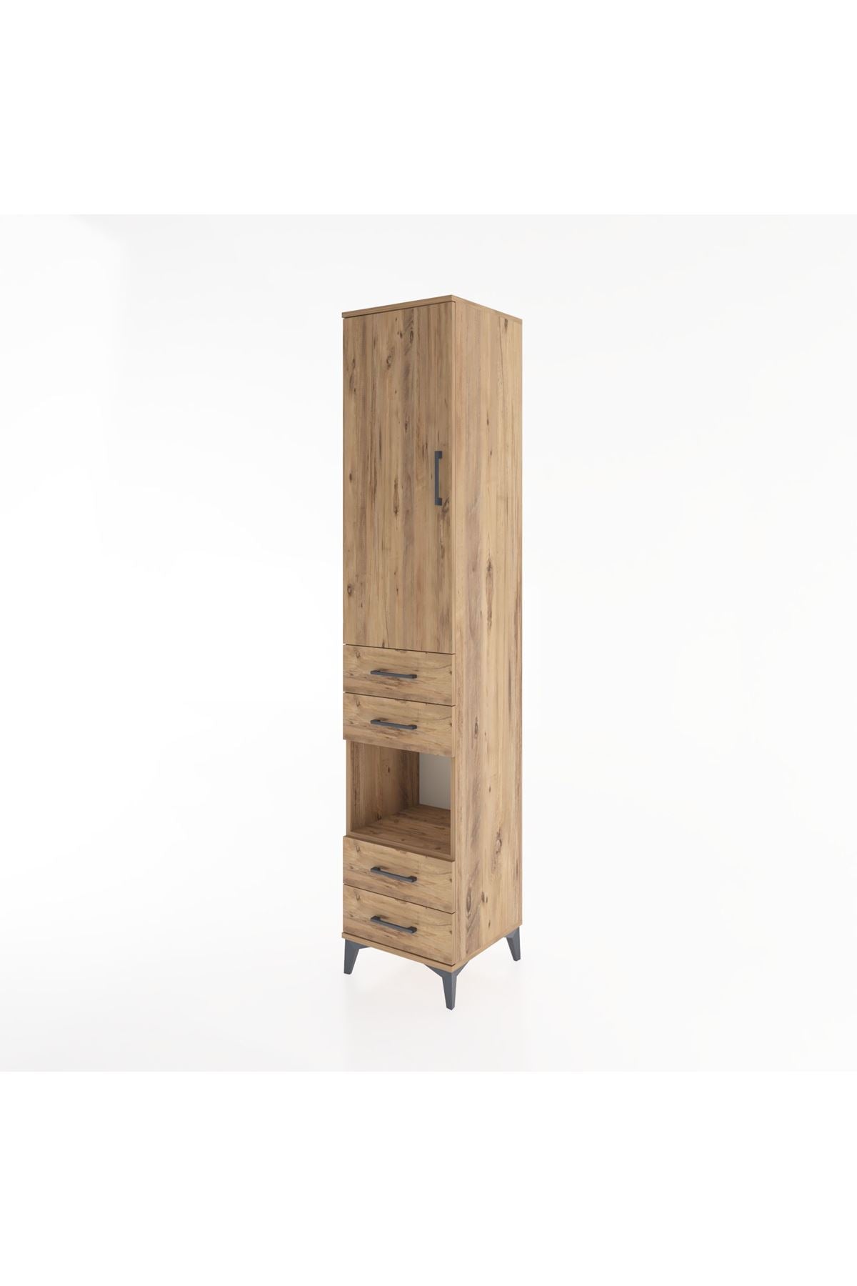 Hyperion Dolap 4 Raflı 4 Çekmeceli Tek Kapaklı 44x44x221 Çam-Çam