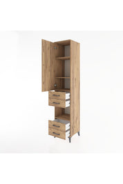 Hyperion Dolap 4 Raflı 4 Çekmeceli Tek Kapaklı 44x44x221 Çam-Çam