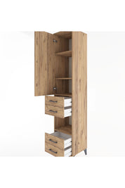 Hyperion Dolap 4 Raflı 4 Çekmeceli Tek Kapaklı 44x44x221 Çam-Çam
