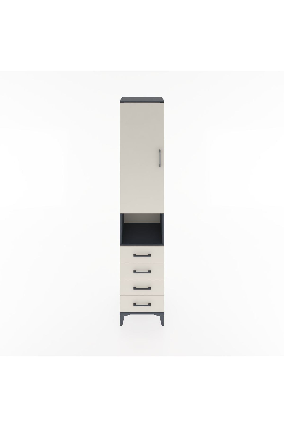 Hyperion Dolap 3 Raflı 4 Çekmeceli Tek Askılı 44x44x221 Antrasit-Aytaşı